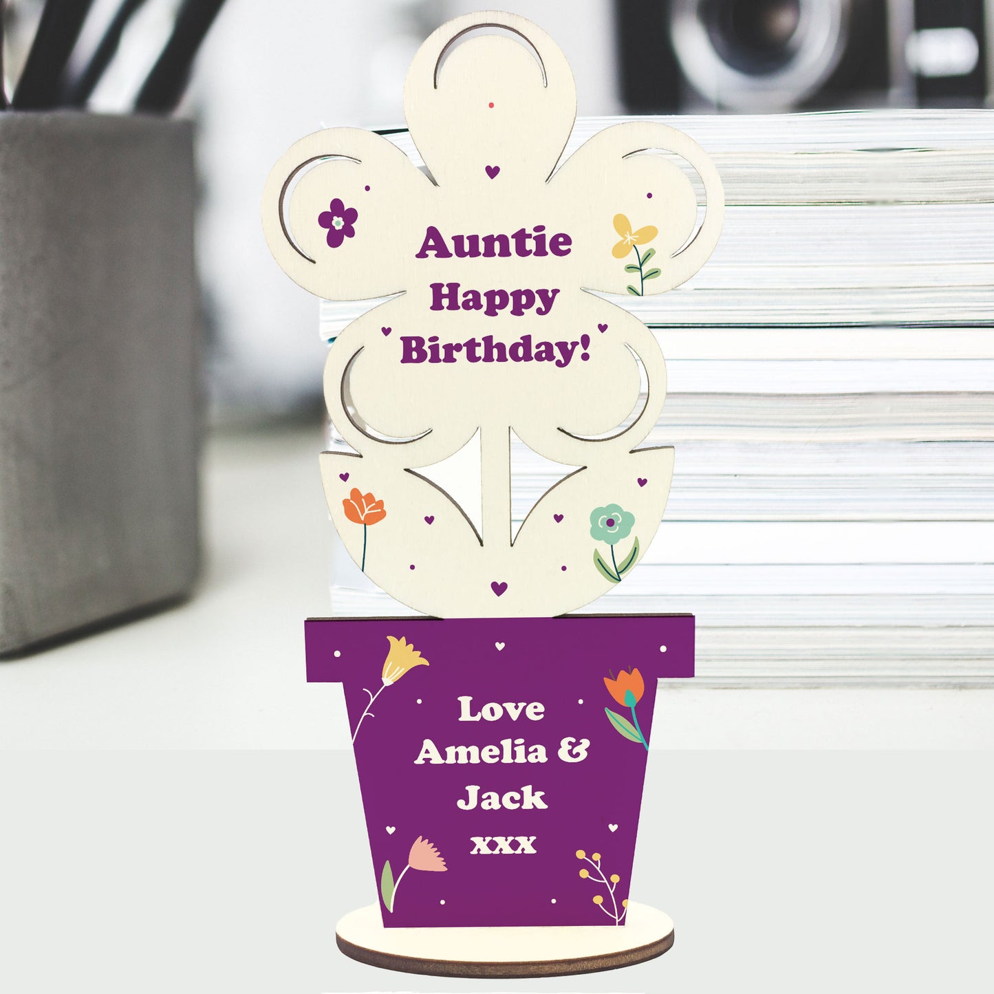 Happy Birthday Gift For Auntie Personalised Wooden Flower