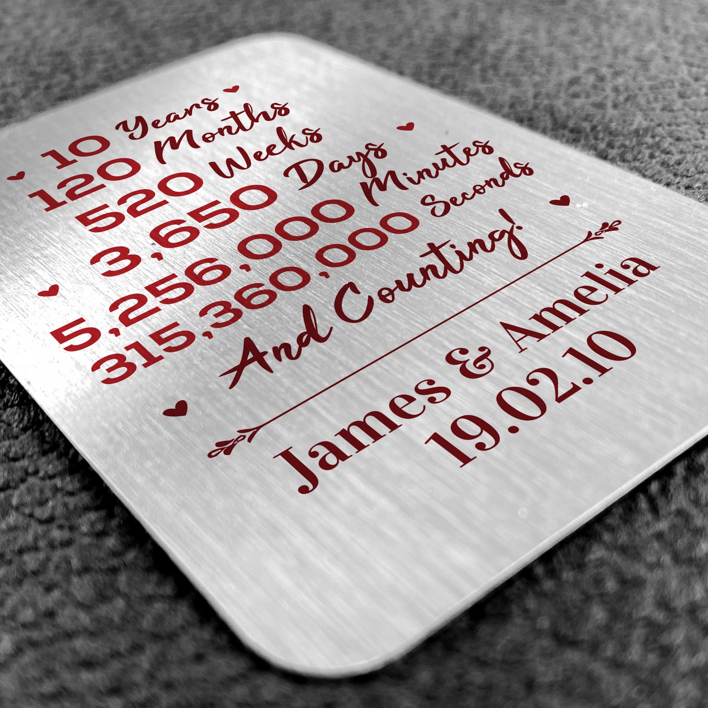 10th Anniversary Gift For Husband Wife Metal Card Personalised