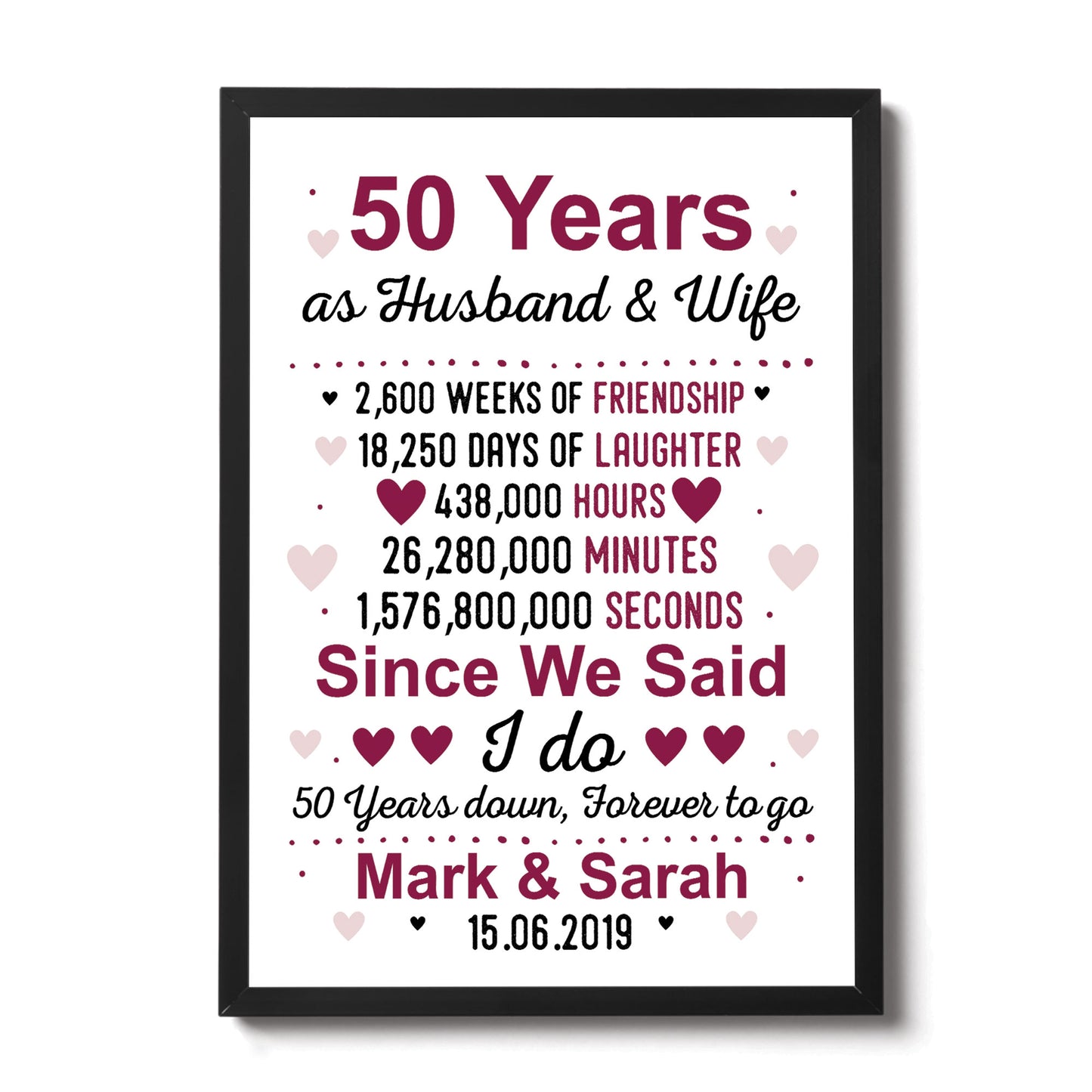 50th Anniversary Gift Personalised Framed Print 50th Anniversary