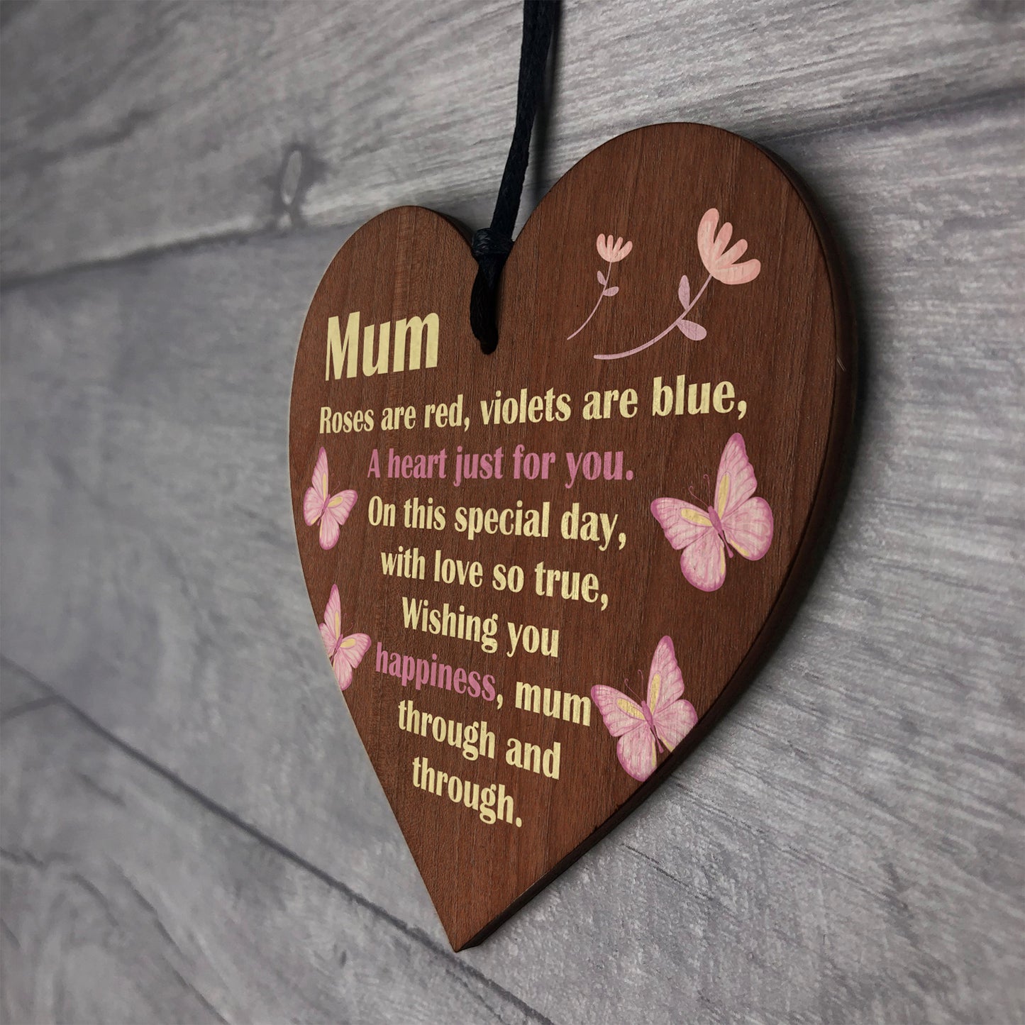 Hanging Wooden Heart Gift For Mum For Mothers Day Birthday