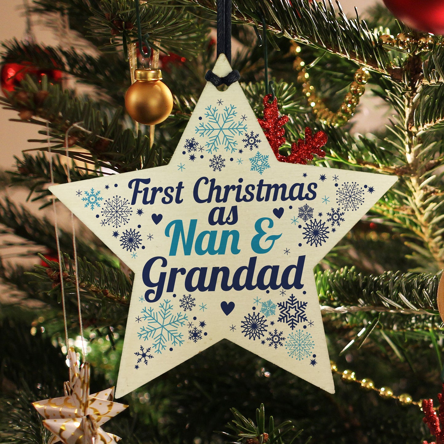 First Christmas As Nan Grandad Wood Star Christmas Bauble Gifts