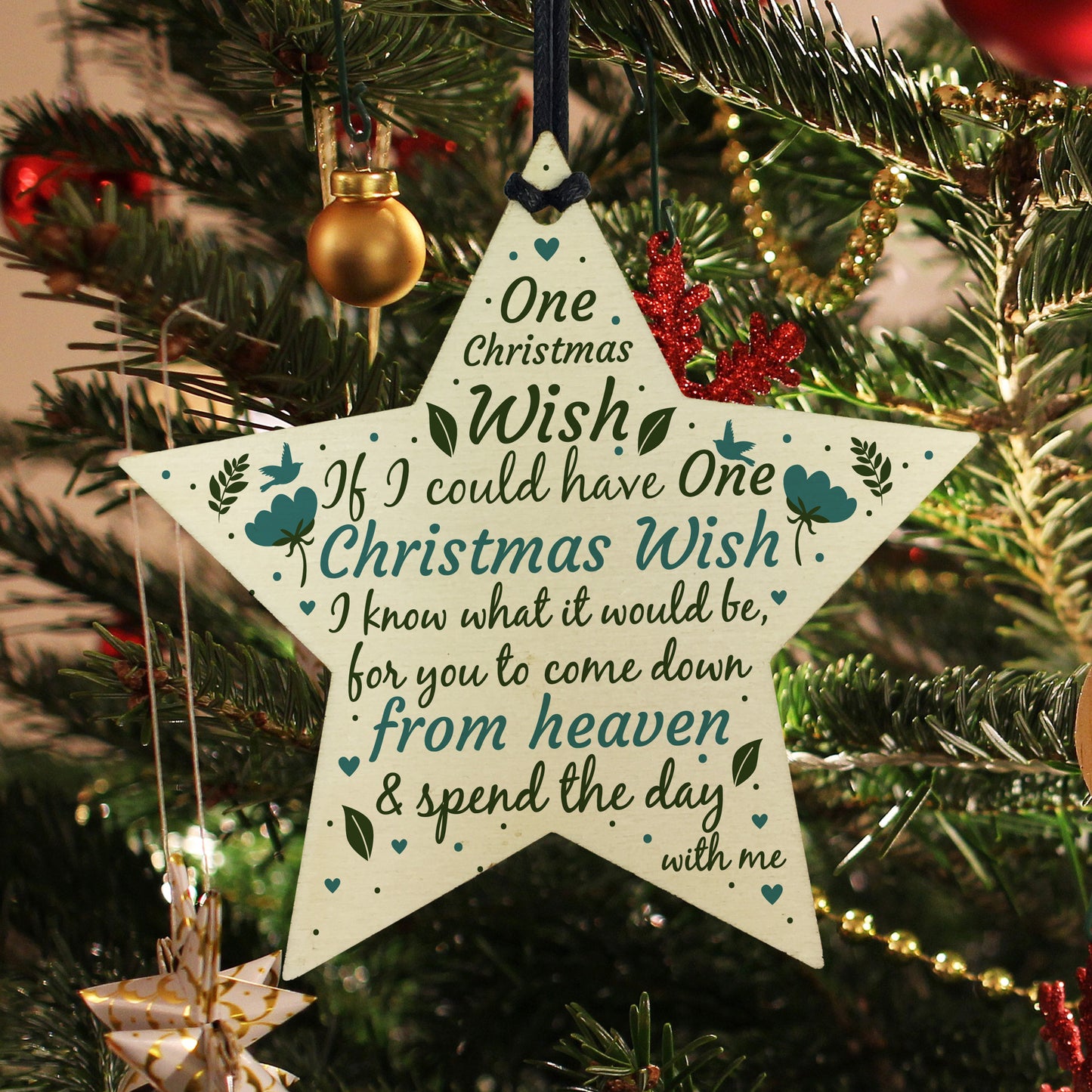 Christmas Wish Memorial Tree Bauble Decorations Wooden Star