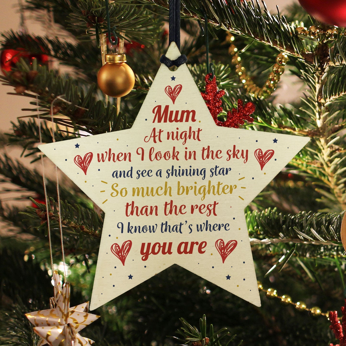 Wooden Star Christmas Tree Bauble Rememberance Plaque Family