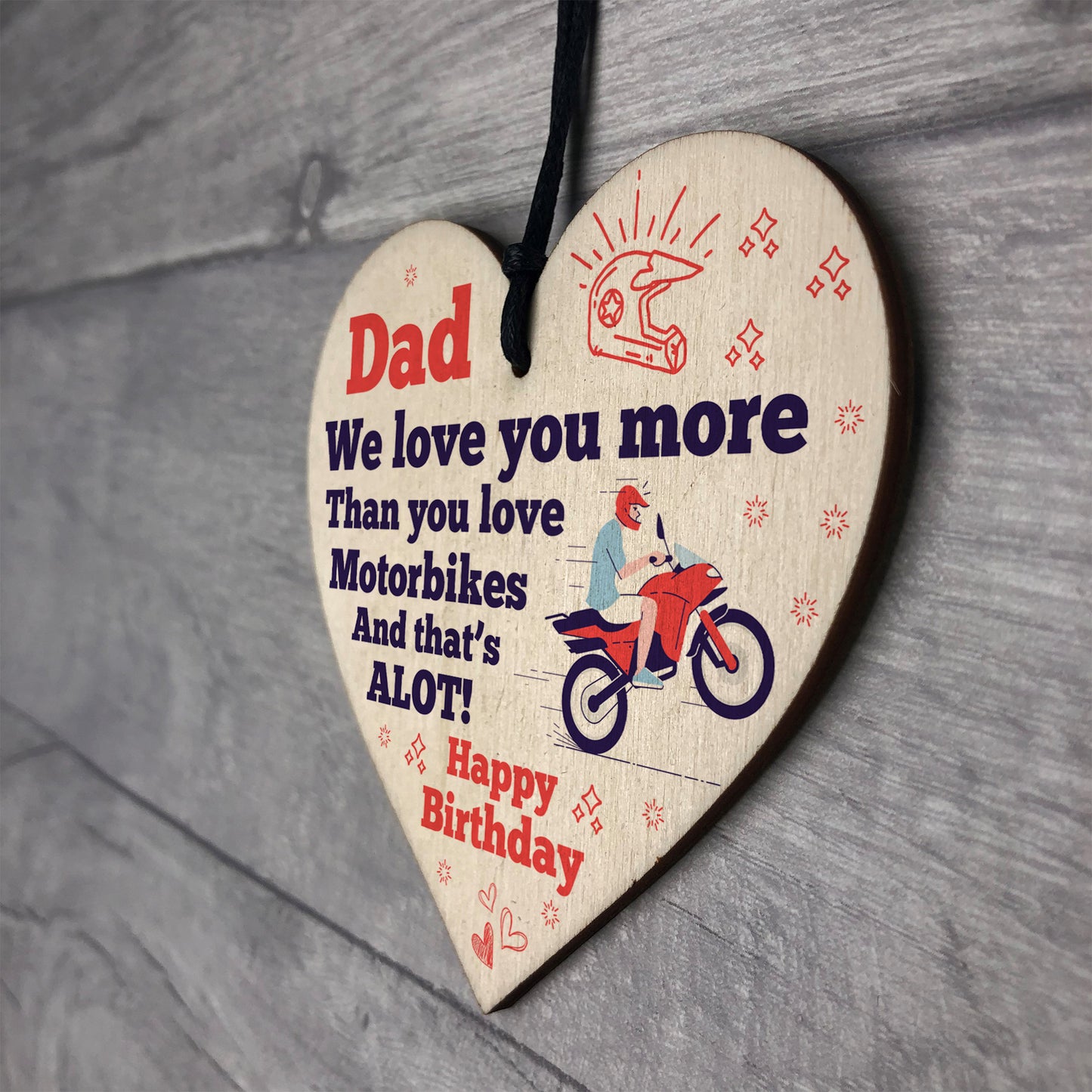 Funny Birthday Gift For Dad Motorbike Motorcyle Gifts Wood Heart