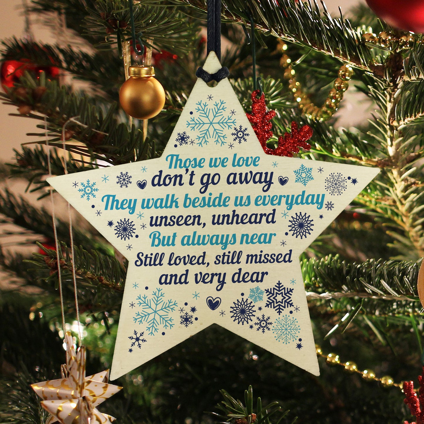 Wood Star Christmas Memorial Tree Decoration Ornament Mum Dad