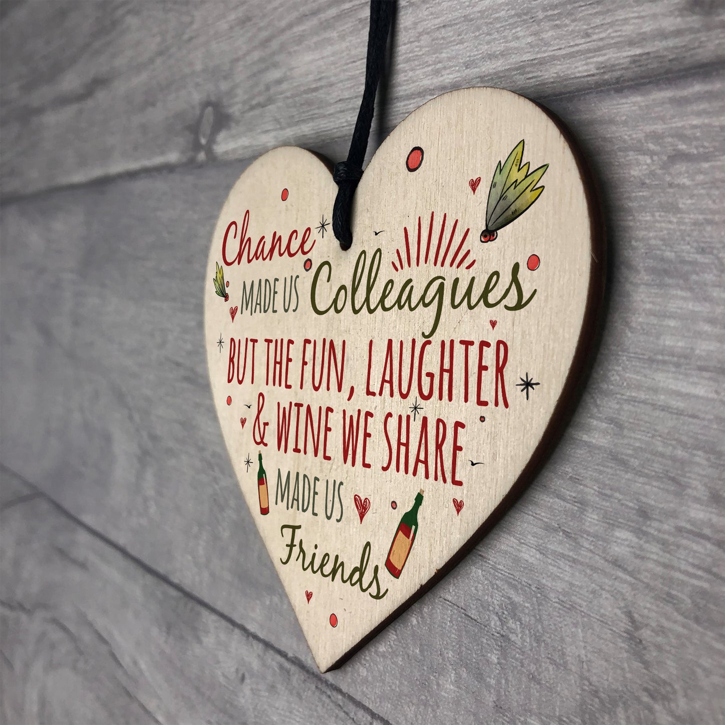 Colleagues Fun, Laughter & Wine Novelty Wood Heart Leaving Gift