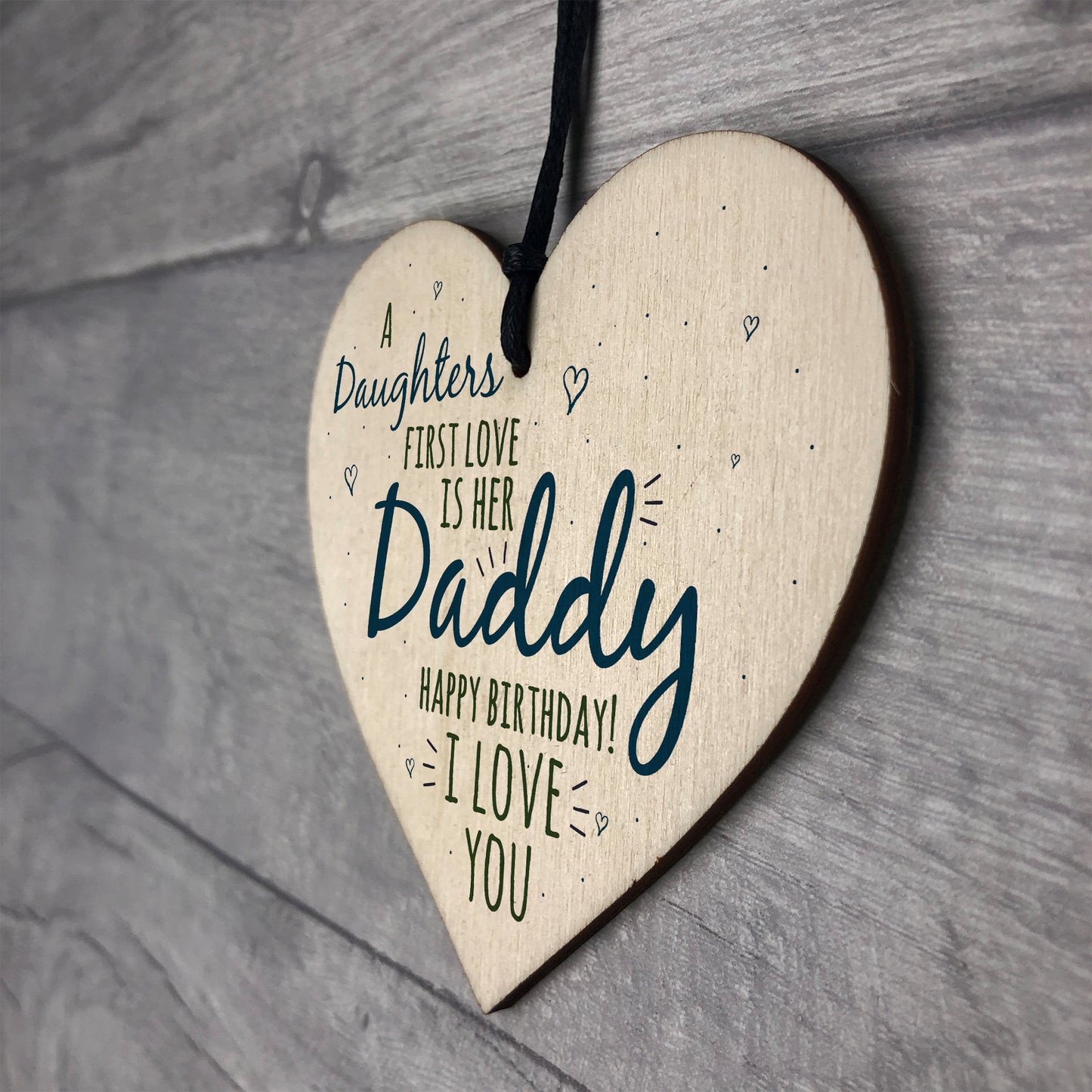 Love Daddy Dad Wooden Heart Happy Birthday Card Gift Son Baby