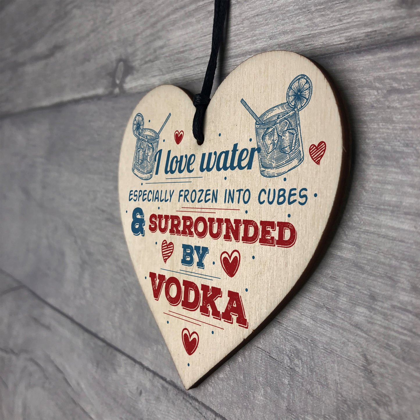 I Love Vodka Shabby Chic Hanging Wood Sign Friendship Home Gift