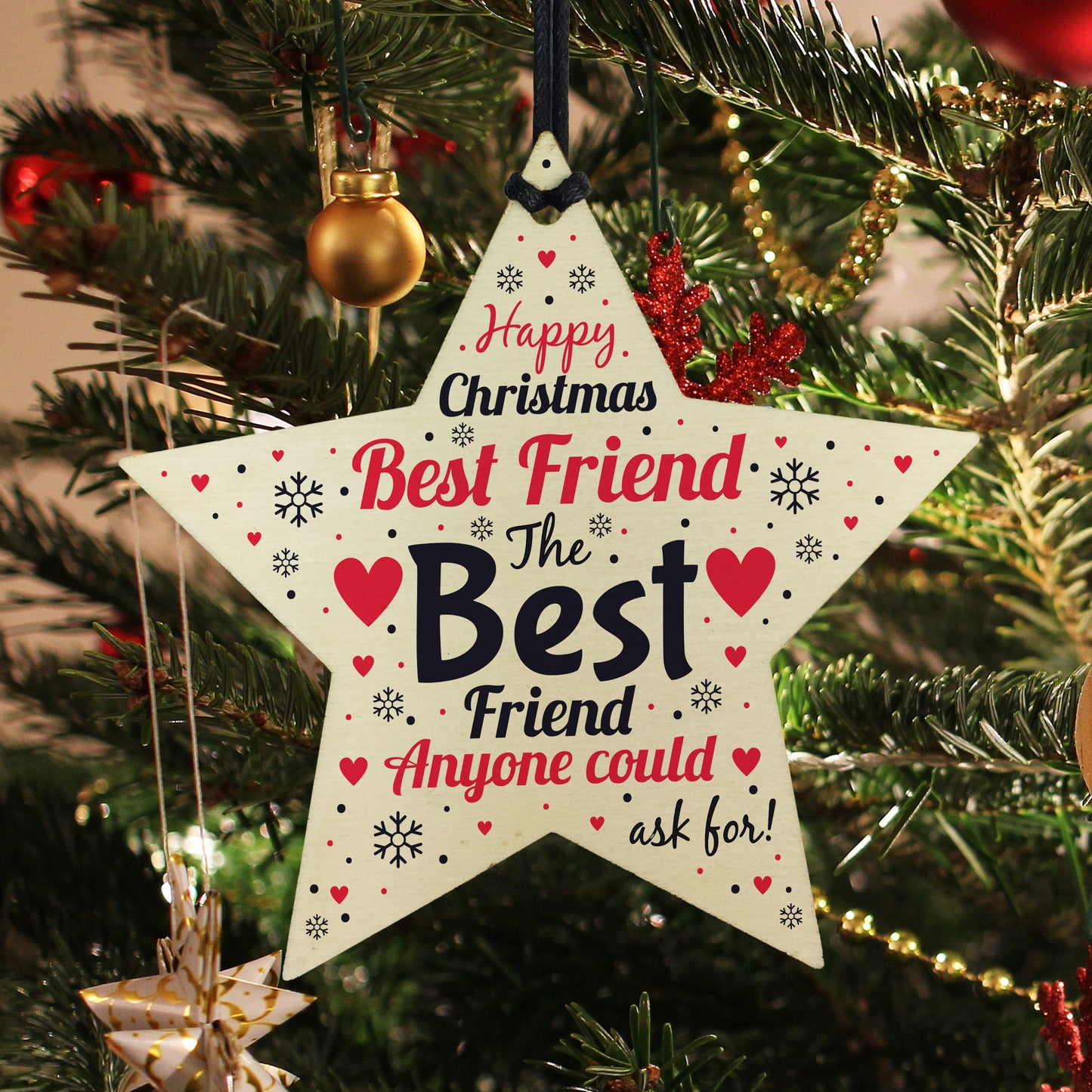 Christmas Gift For Best Friend Wooden Star Christmas Tree Bauble