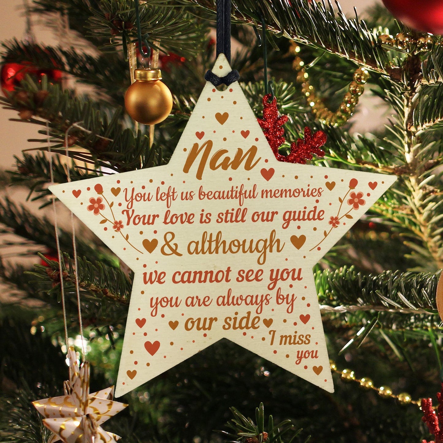 Nan Memorial Christmas Tree Decorations Wood Star Remembrance