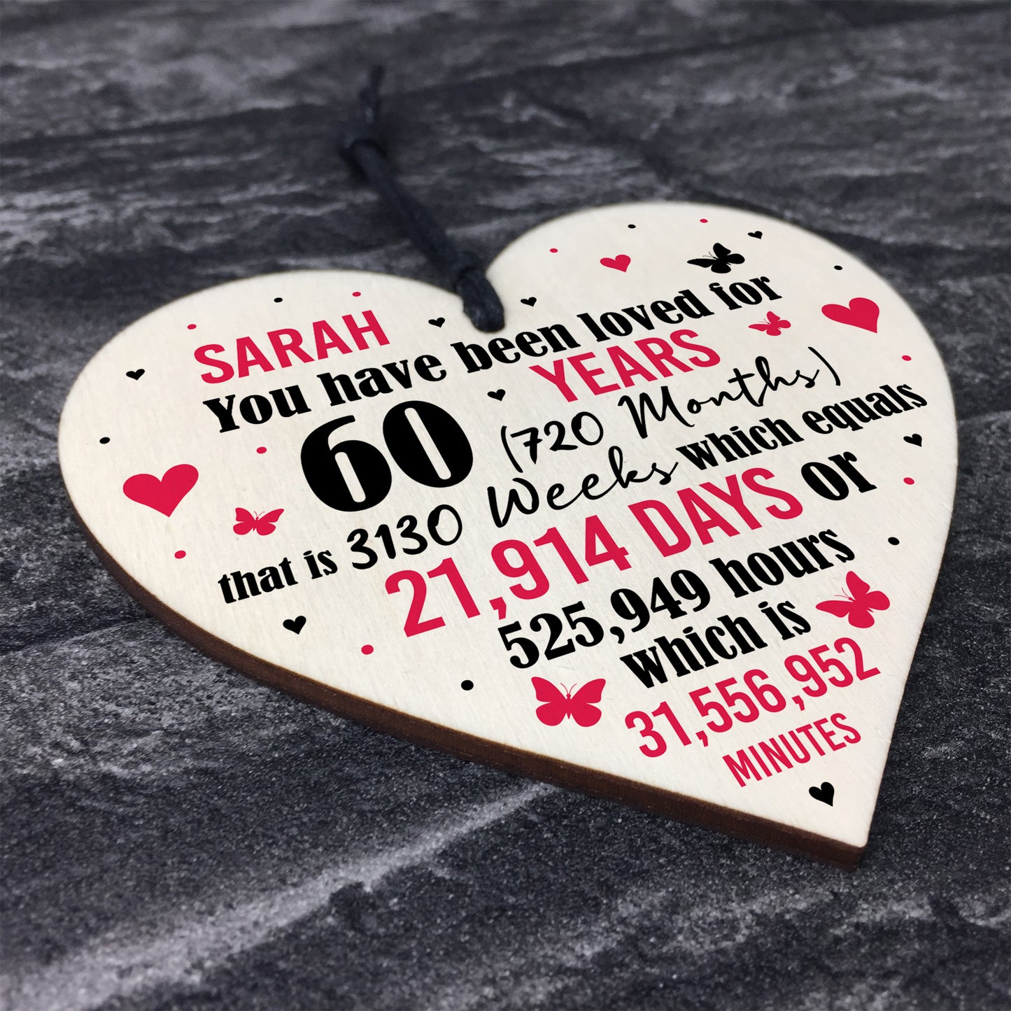 Personalised 60th Birthday Gift Wooden Heart Keepsake Funny Gift