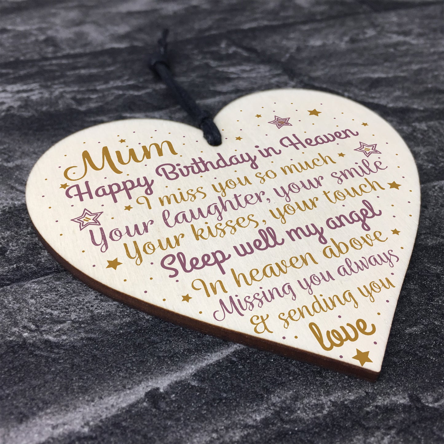 MUM Birthday Memorial Plaque Wood Heart Sign Grave Tribute Gift