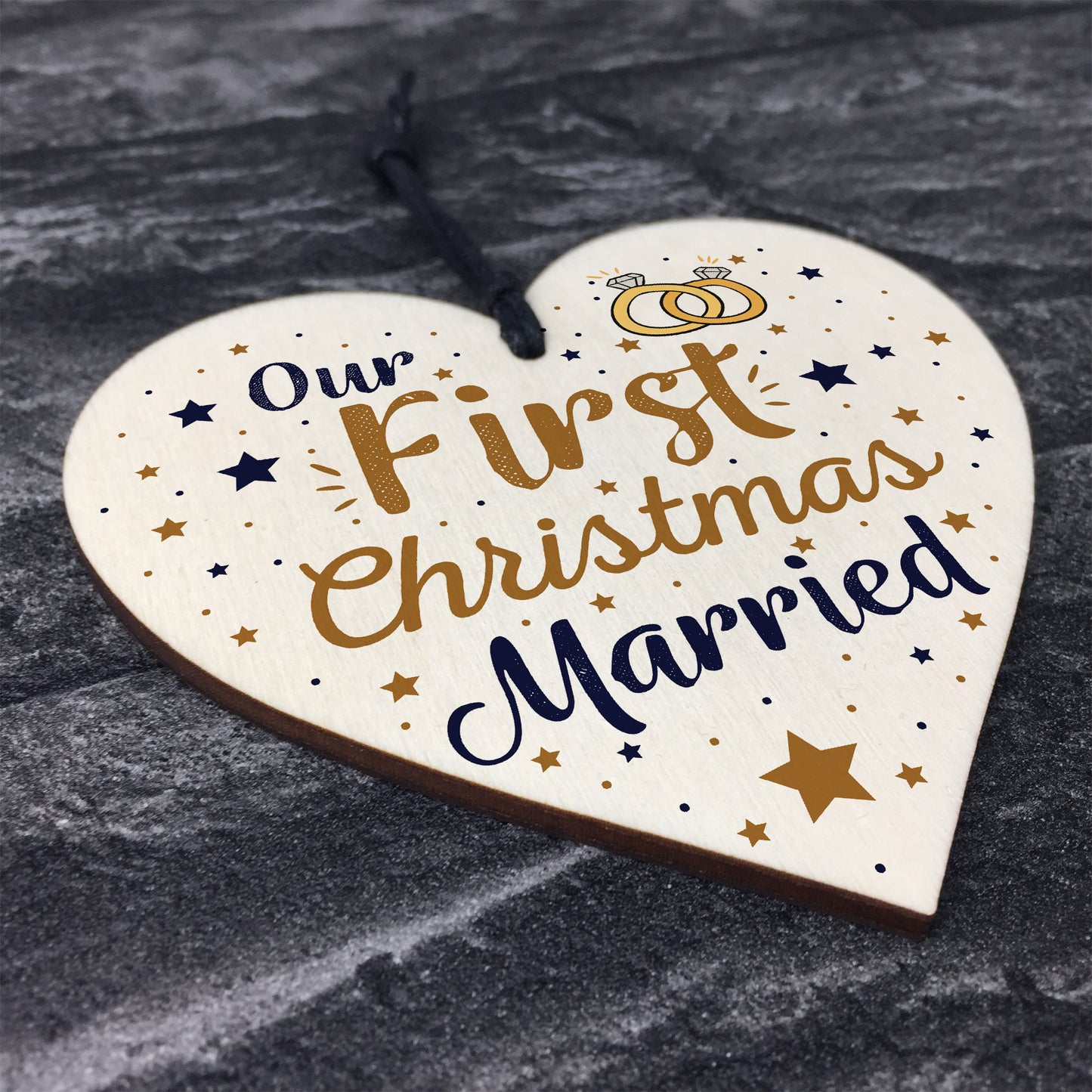 First Christmas Married Wooden Xmas Tree Decoration Heart Bauble