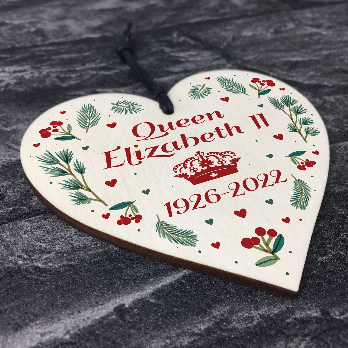Memorial Sign For Queen Elizabeth II Wooden Heart In Memory