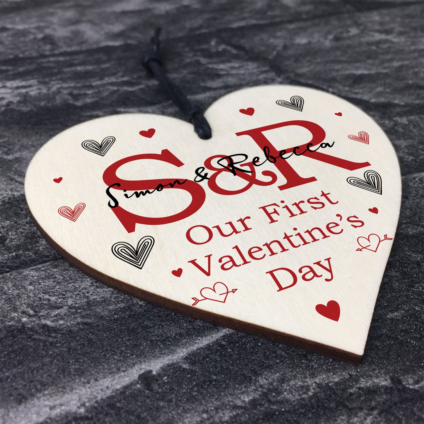 Our First Valentines Day Gift Wood Heart Personalised Boyfriend
