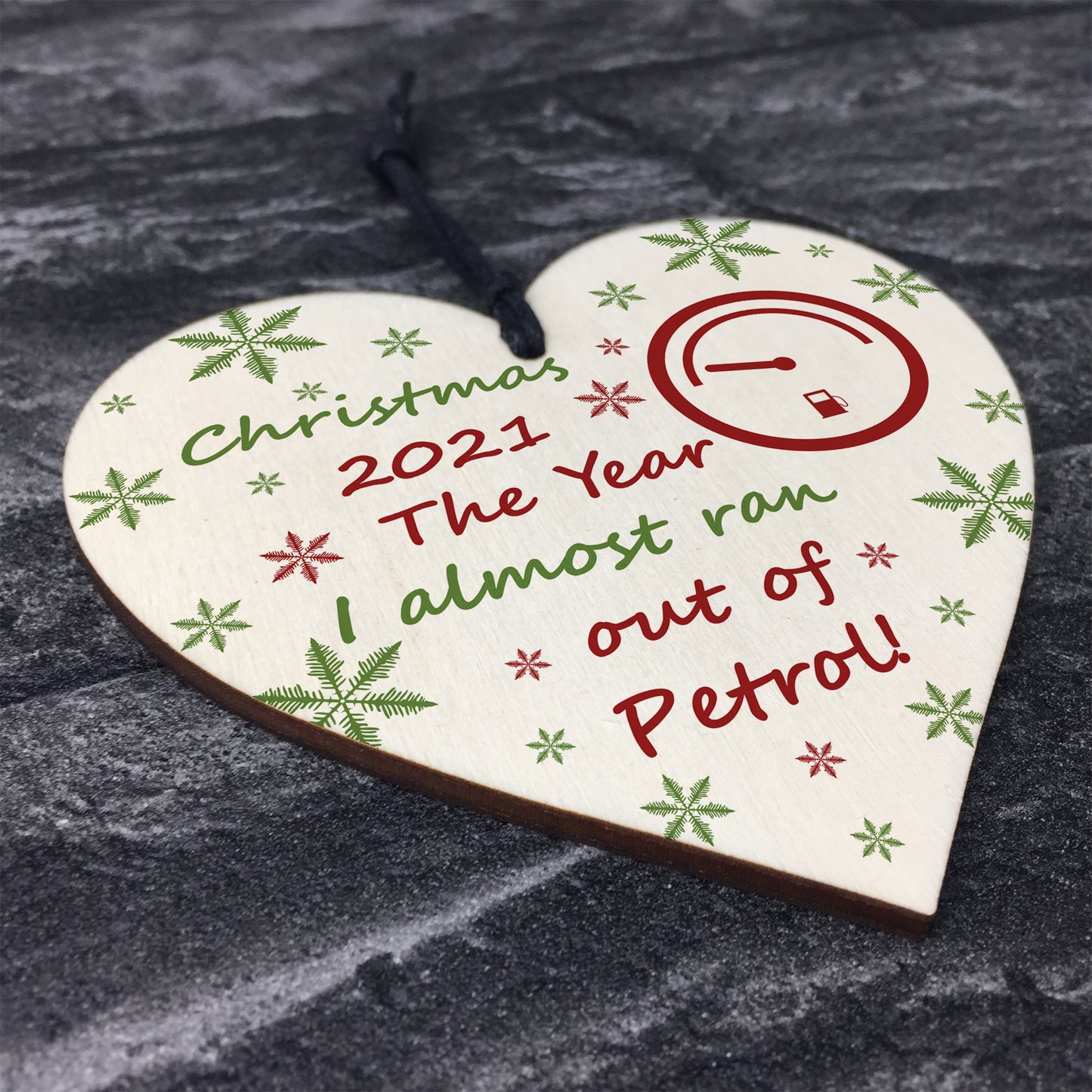 Christmas Year Of No Petrol Wood Heart Tree Decoration Gift