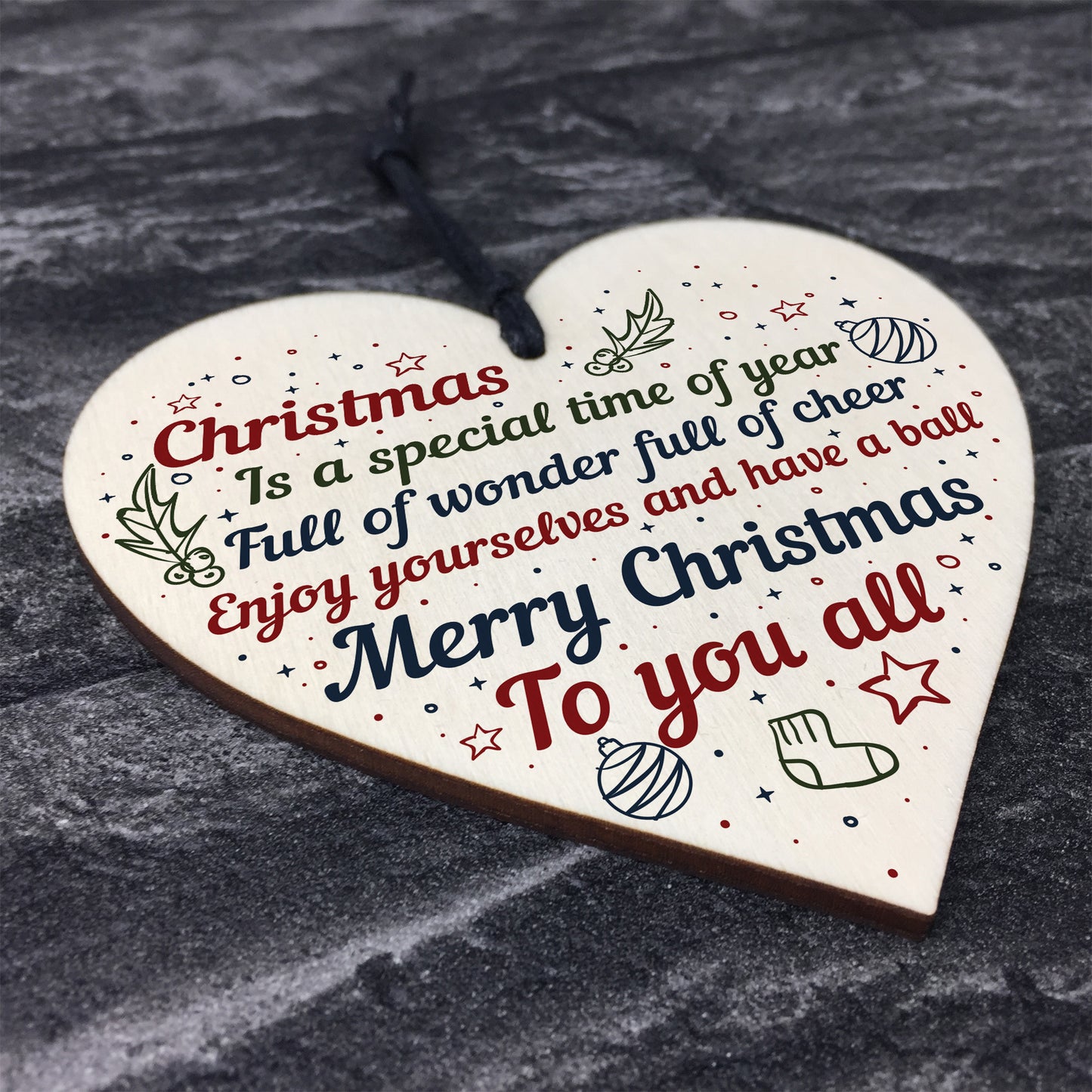 Christmas Friendship Family Bauble Tree Decoration Wooden Heart