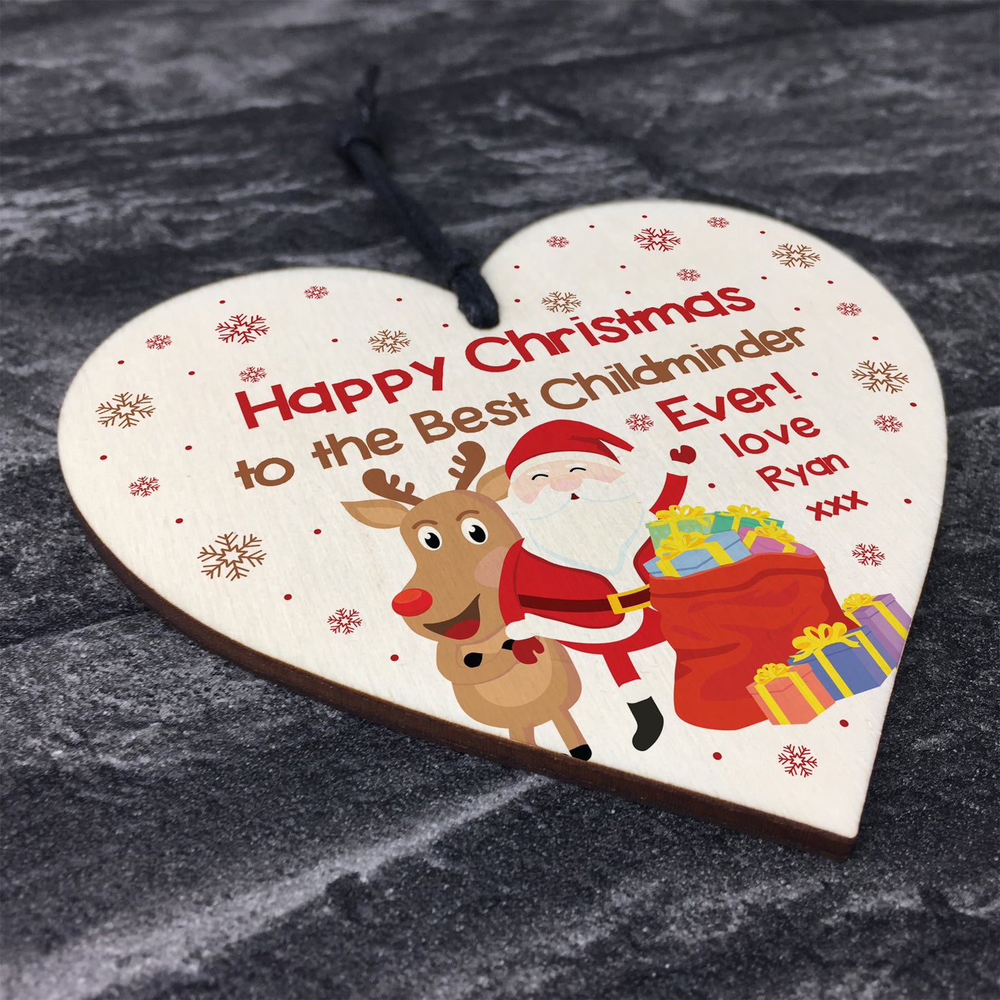 Happy Christmas Gift For Childminder Wood Heart Personalised