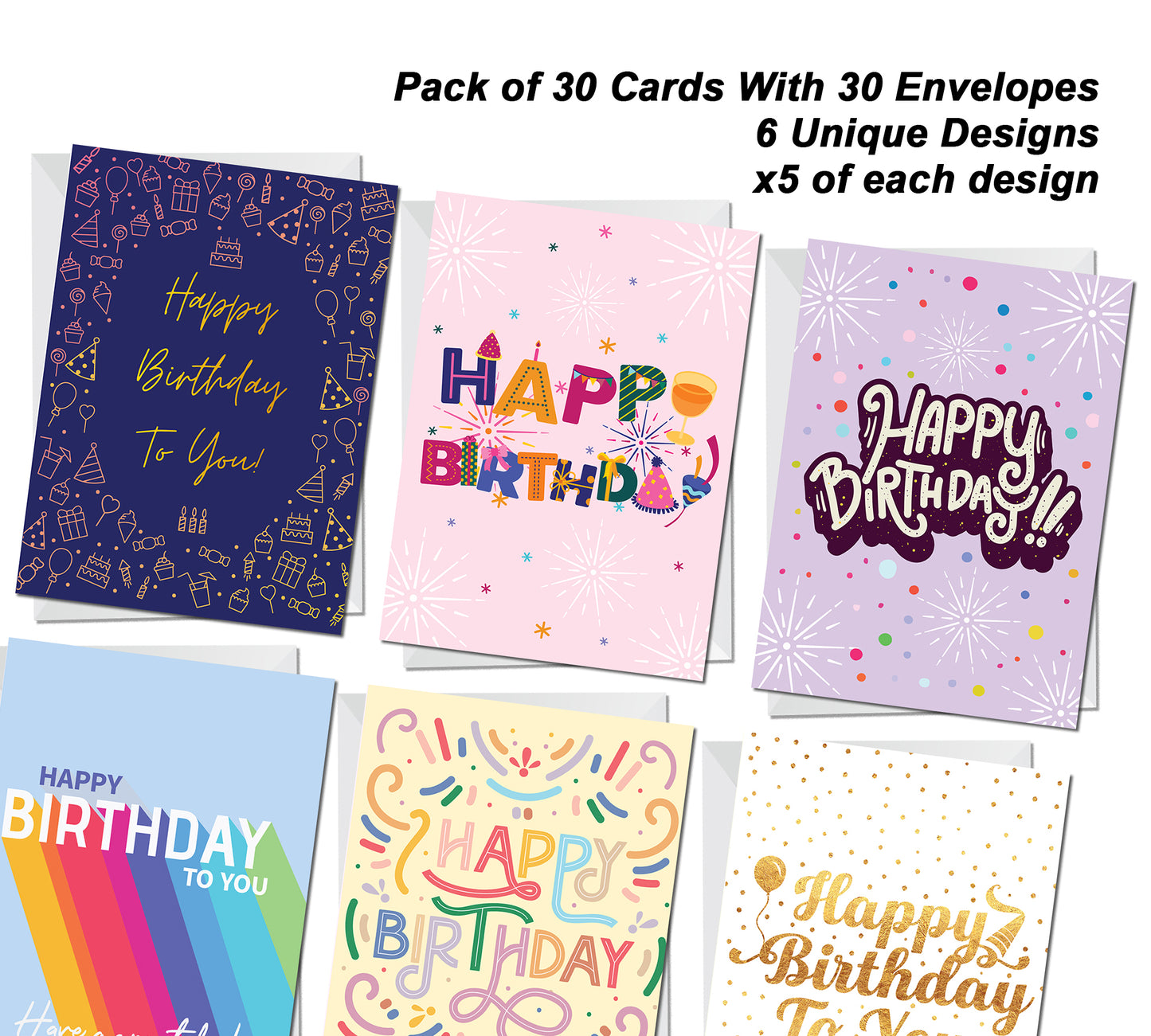 30 Happy Birthday Cards 30 Birthday Cards With Envelopes Cards