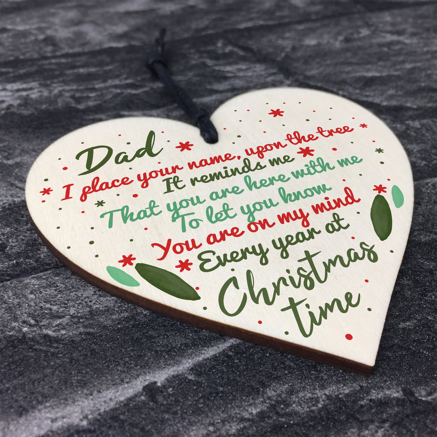 DAD Memorial Christmas Tree Bauble Wooden Heart Decoration