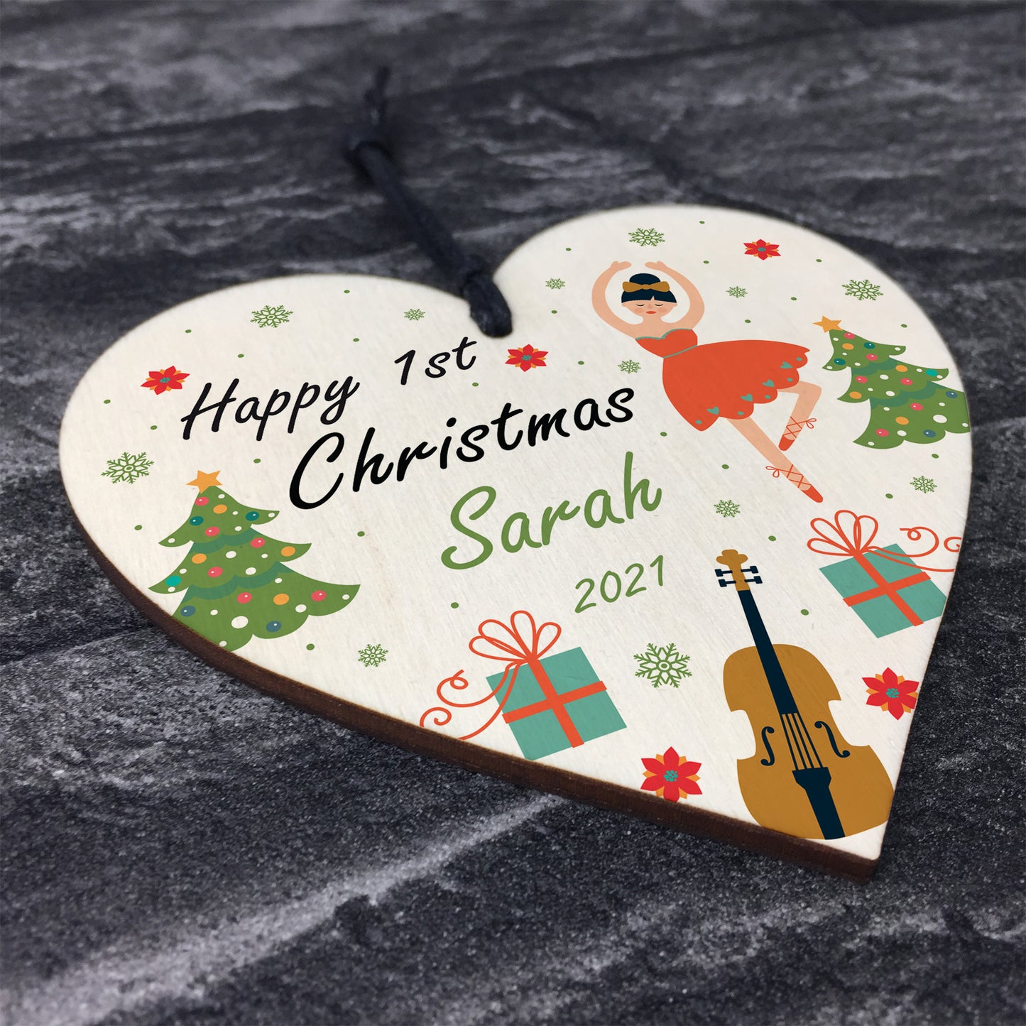 Happy 1st Christmas Any Name Daughter Gift Wood Hanging Heart