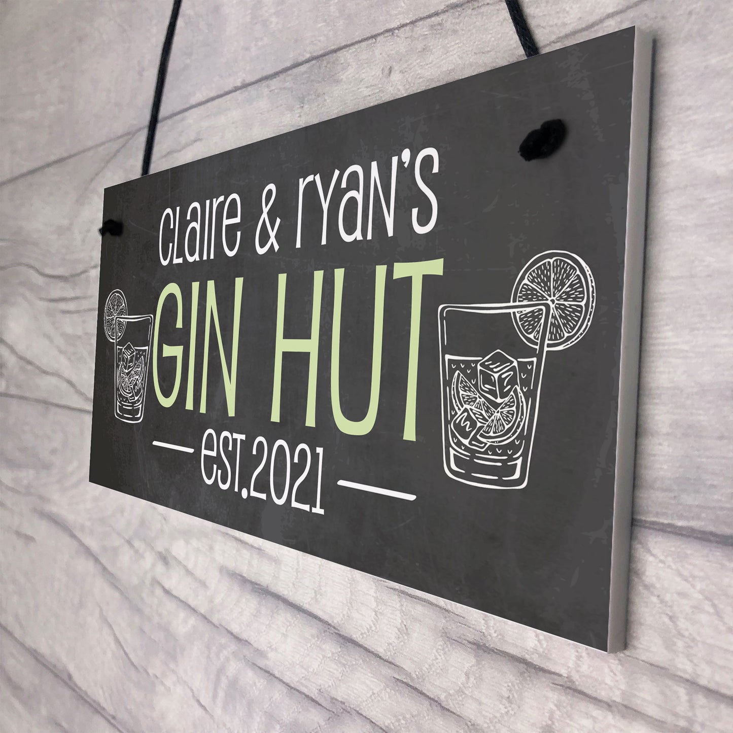 GIN HUT Personalised Decor Sign For Home Bar Garden Bar