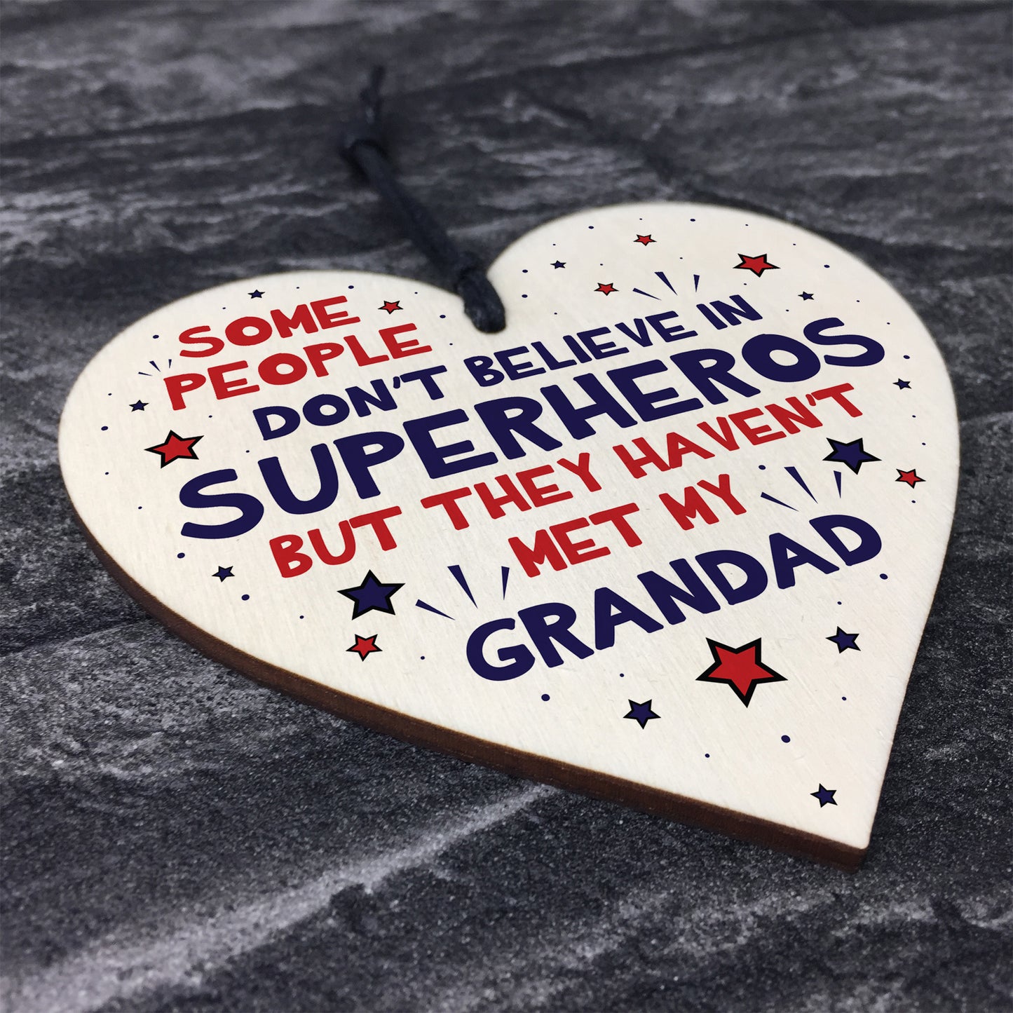 Grandad Birthday Christmas Gift Superhero Theme Wooden Heart