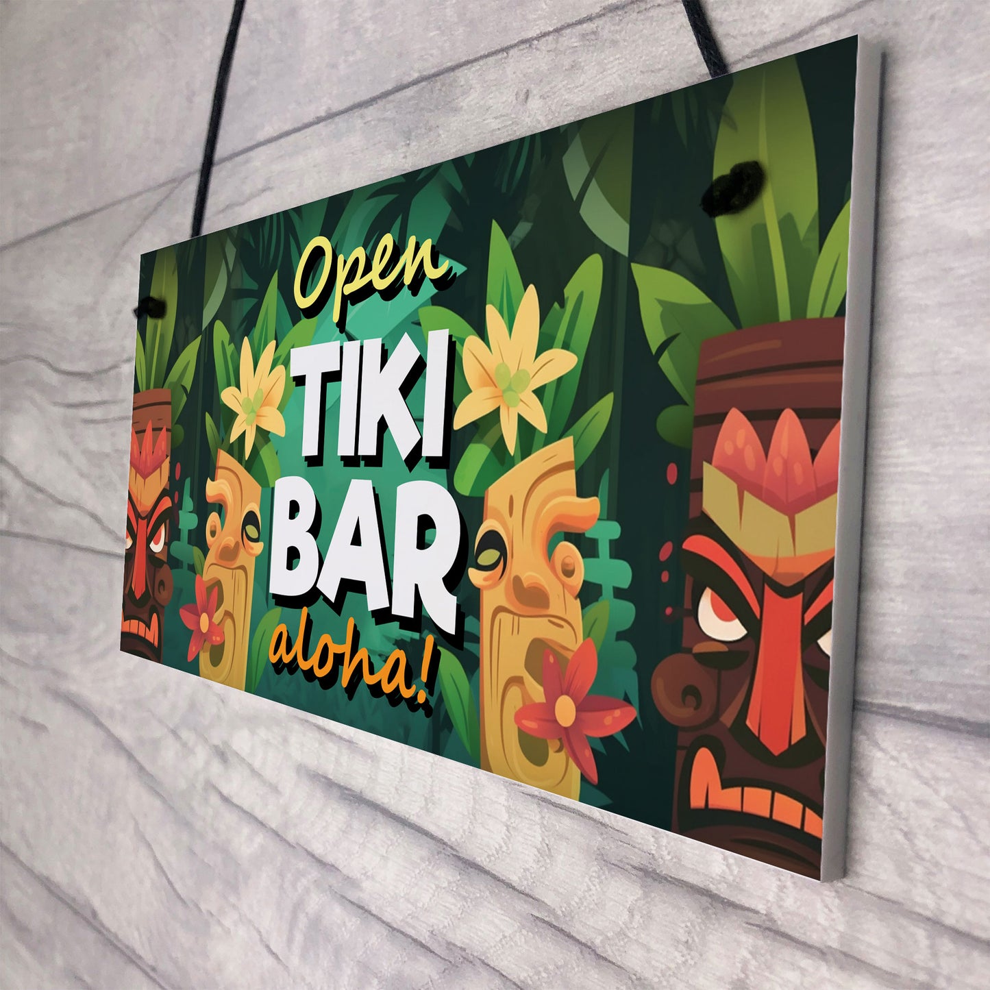Aloha Tiki Bar Open Hanging Garden Sign Bar Pub Plaque Beer