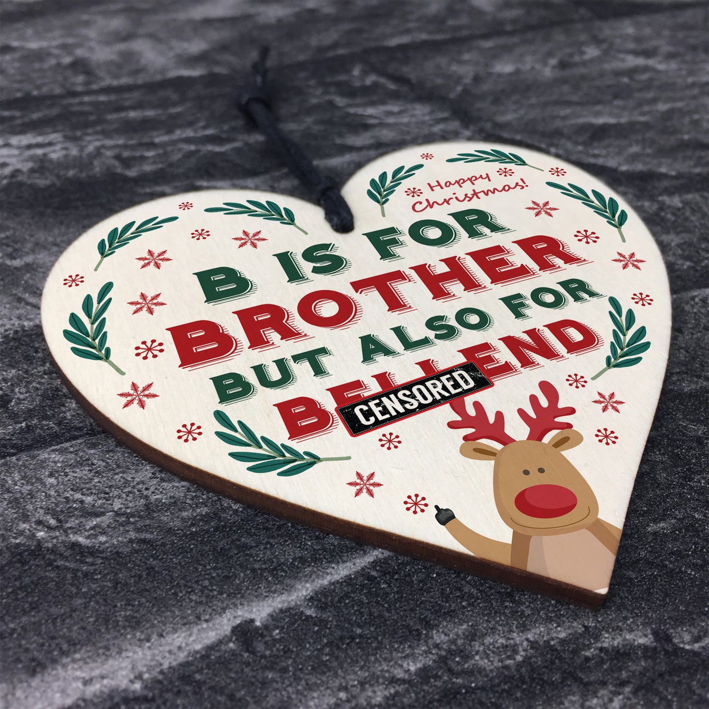 Funny Rude Christmas Gift For Brother Wooden Heart Novelty Gift