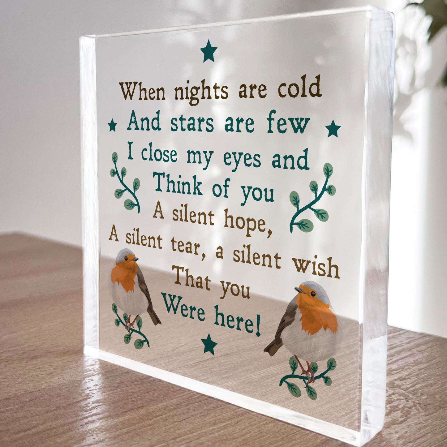 Robin Christmas Memorial Plaque For Mum Nan Dad Grandad