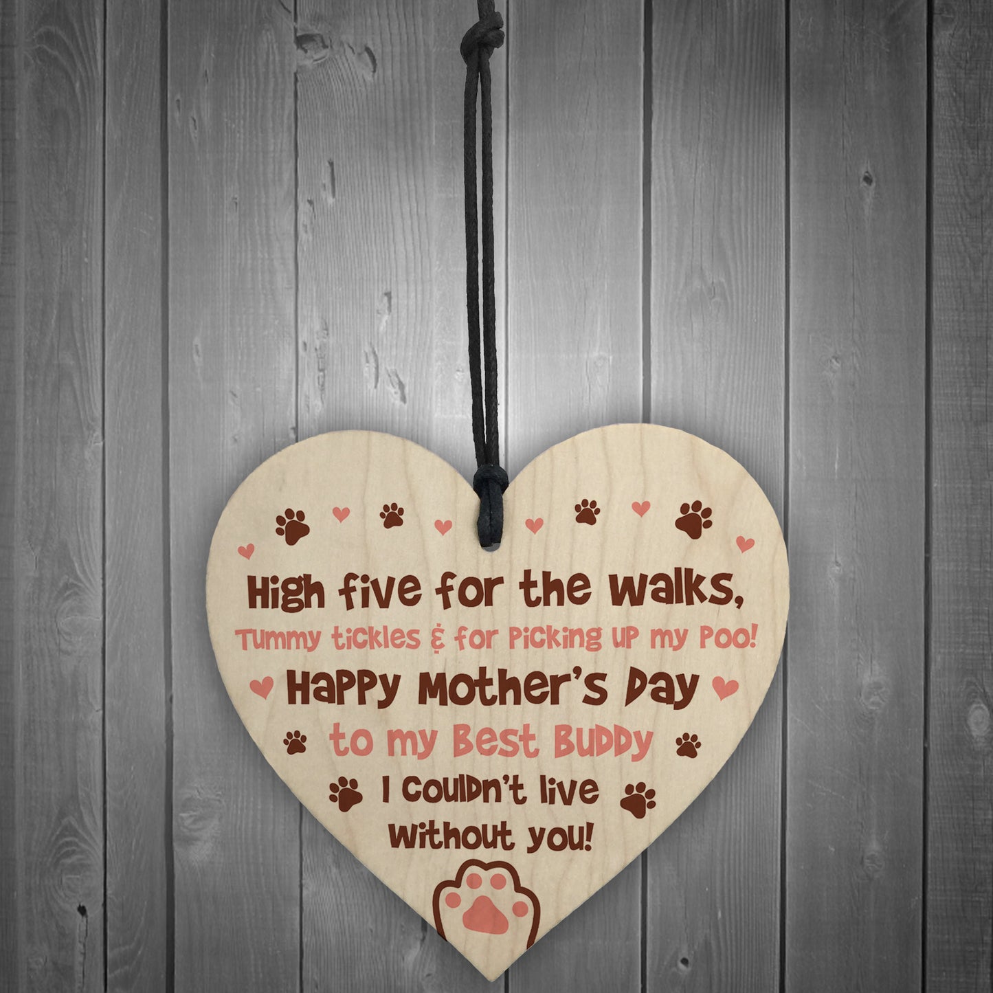 Mothers Day Card To The Best Dog Mum Ever Wooden Heart Bundle