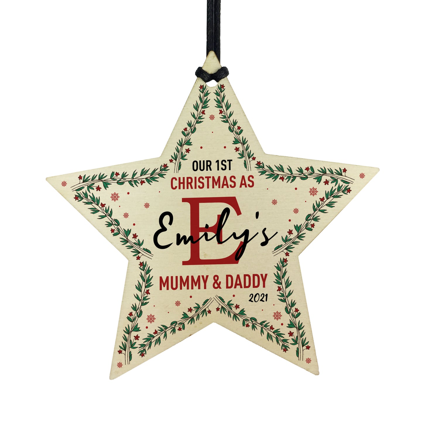 Personalised 1st Christmas As Mummy Daddt Wood Star Tree Decor