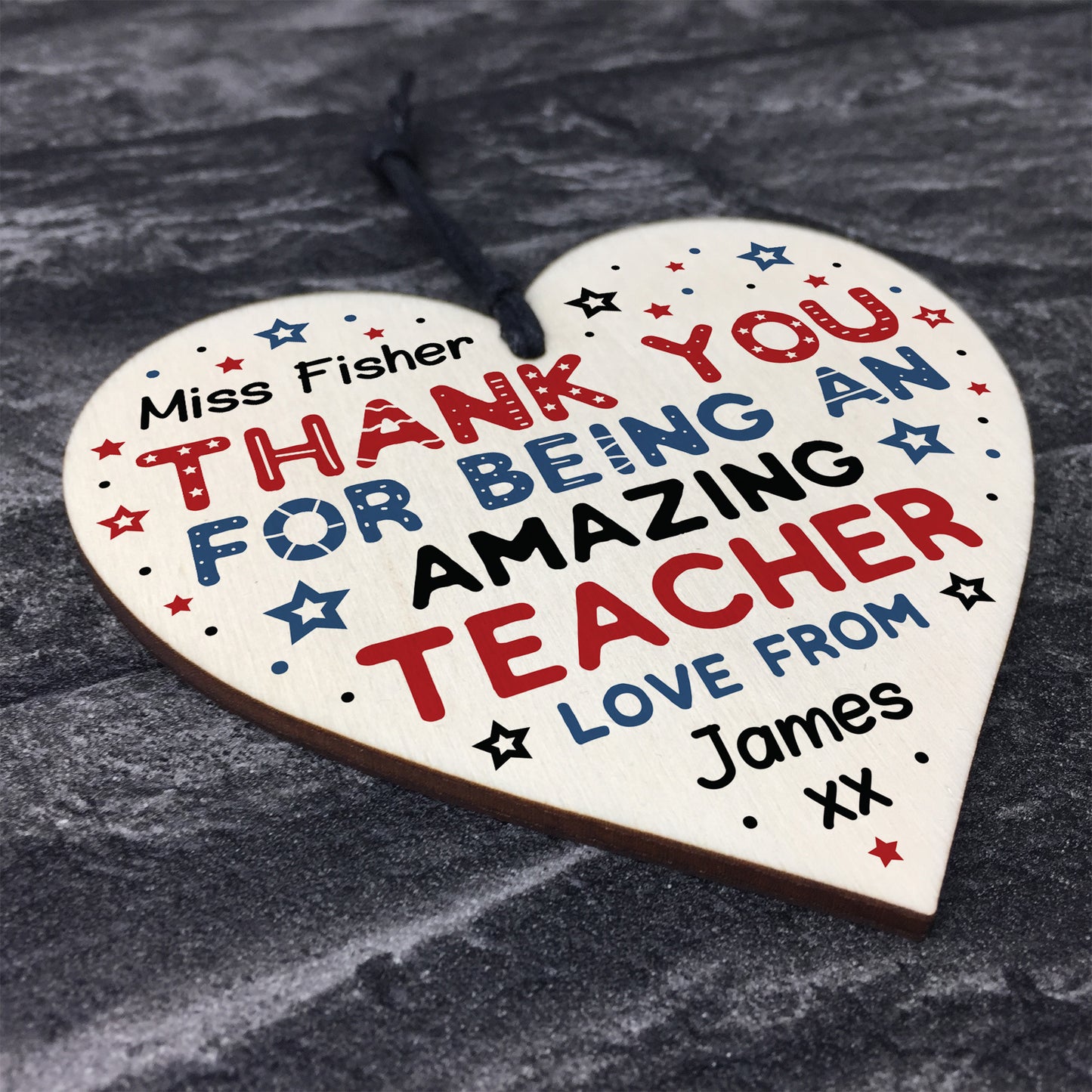 Personalised Amazing Teacher Gift Wooden Heart Thank you