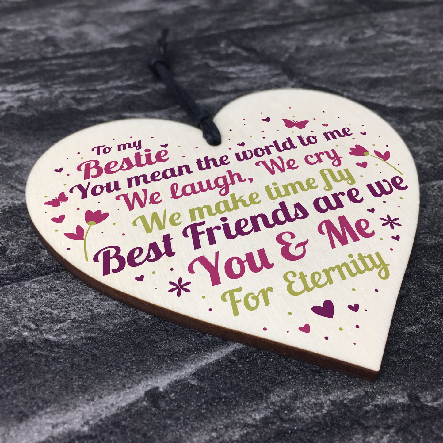 Bestie Ornament Present Bestie Friendship Plaque Wooden Heart