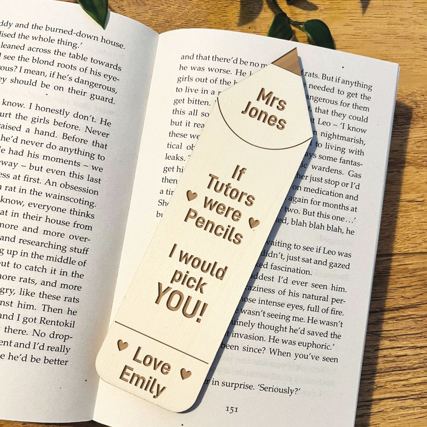 Engraved Wood Bookmark Tutor Gift Thank You Gift For Him Her
