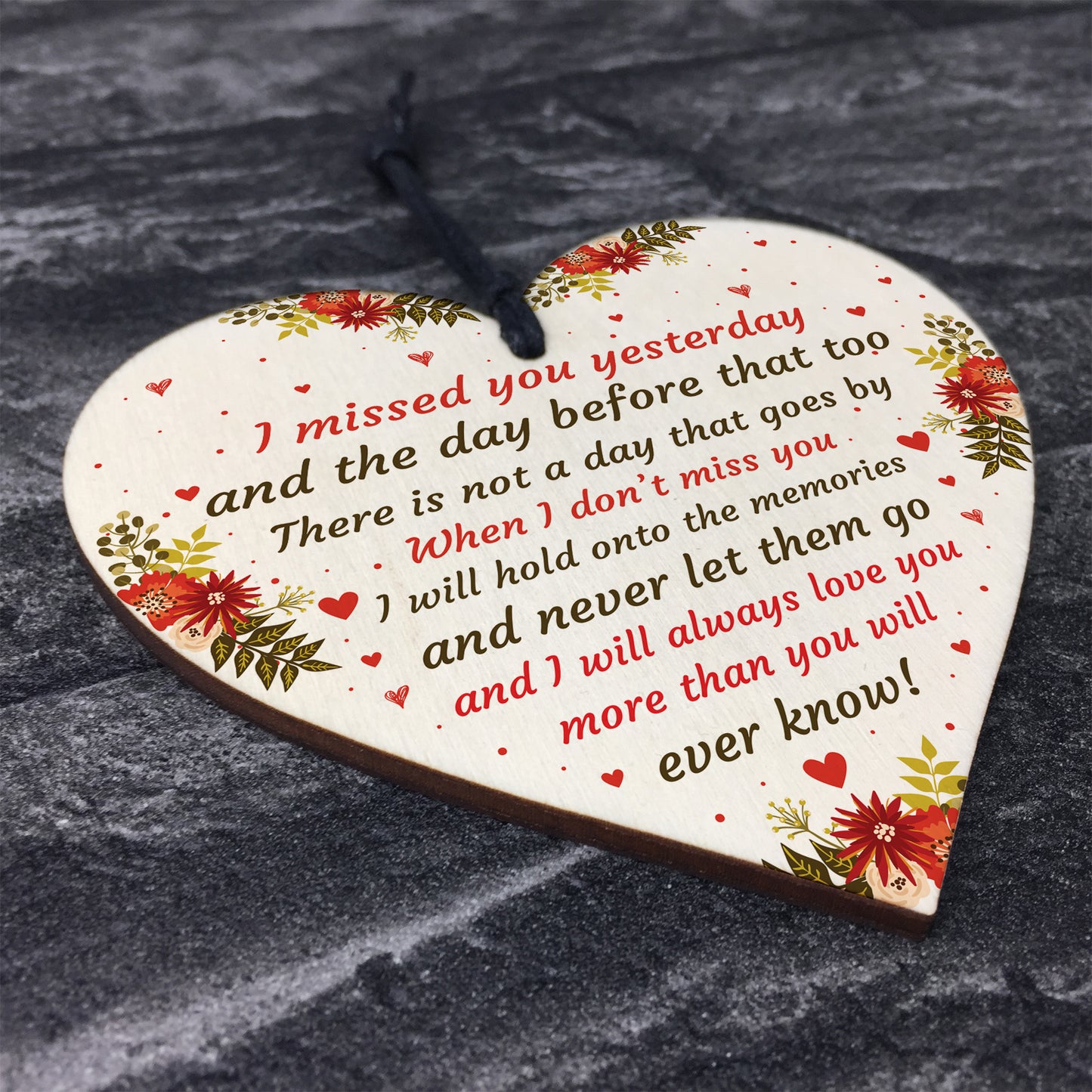 Miss You Memorial Plaque Wood Hanging Heart Mum Dad Nan Grandad