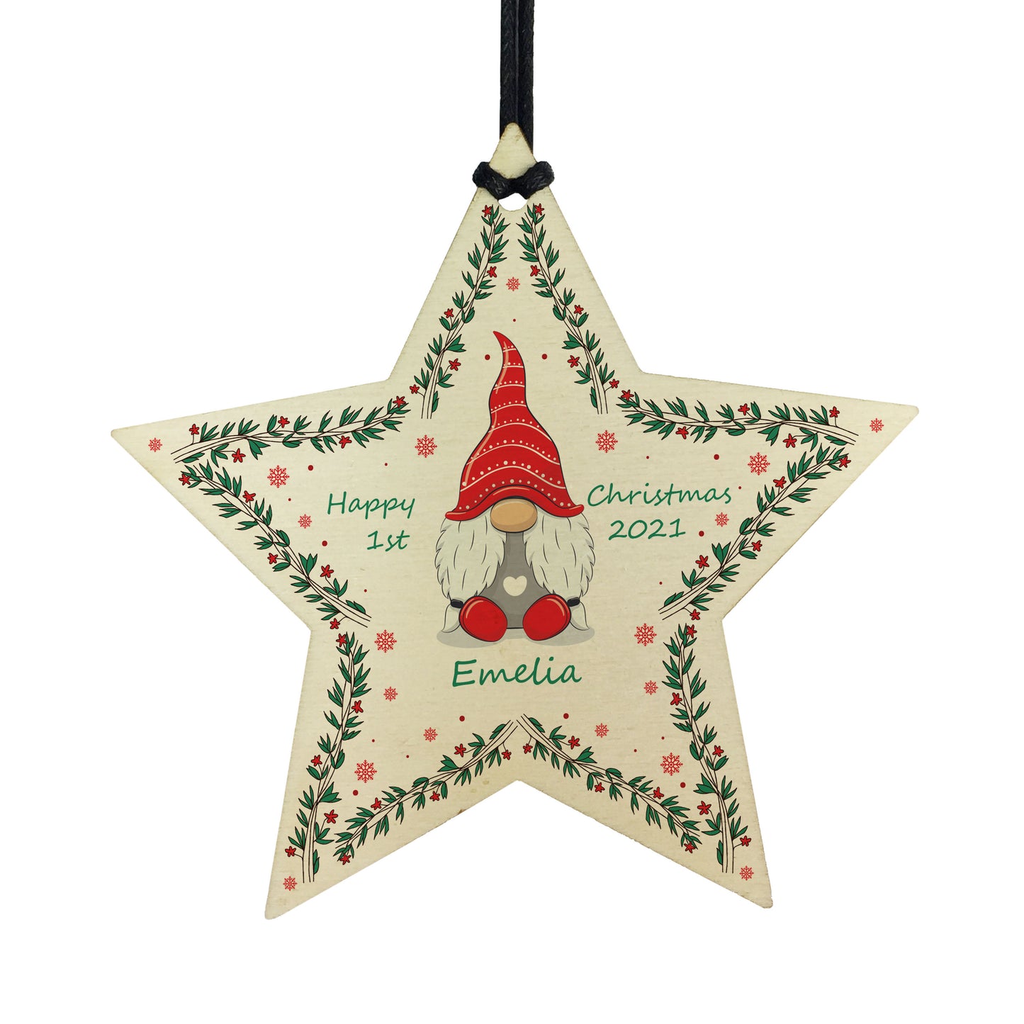 Babys 1st Christmas Bauble Wood Star Personalised New Baby Gift