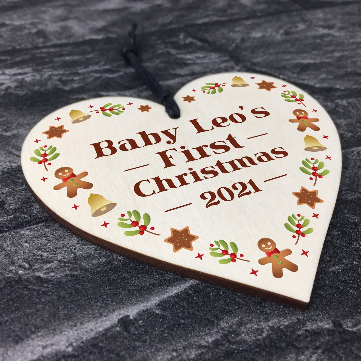 Baby's First 1st Christmas Bauble Personalised Wood Heart Decor