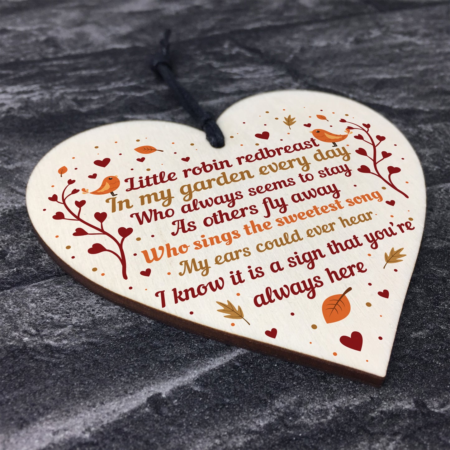 Memorial Robin Sign Christmas Bauble Wood Heart In Memory Plaque