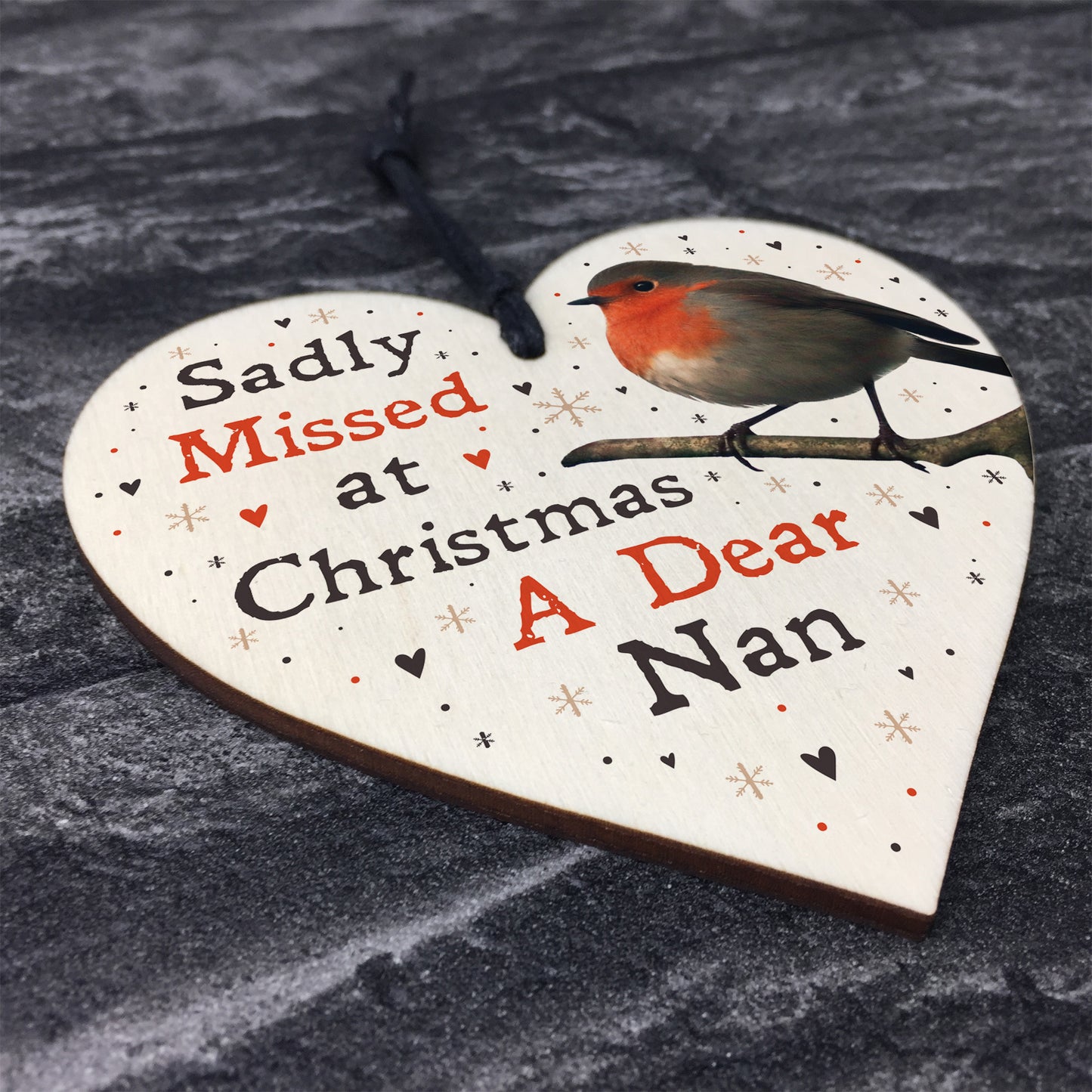 Christmas Robin Memorial Wood Heart Nan Memorial Gift Tree Decor