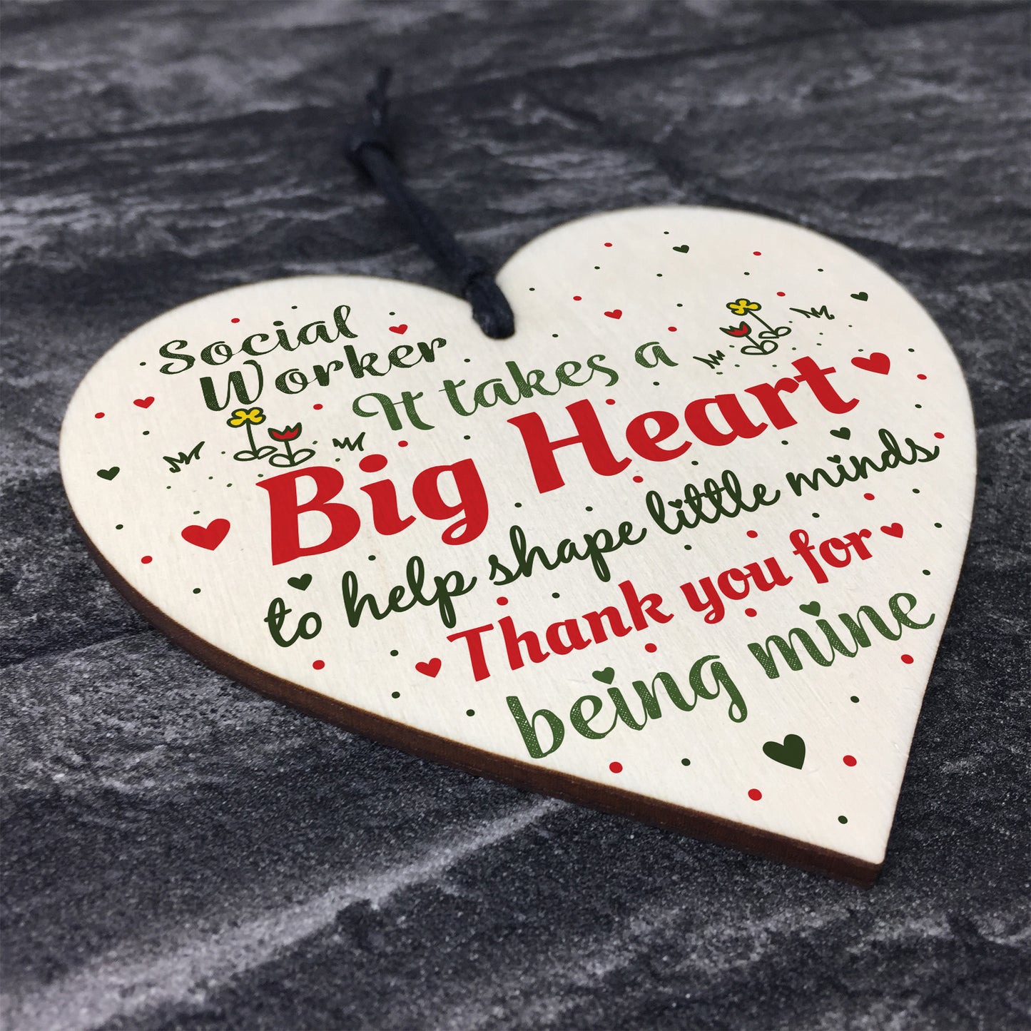 Novelty Social Worker Card Thank You Gift Wood Heart Keepsake