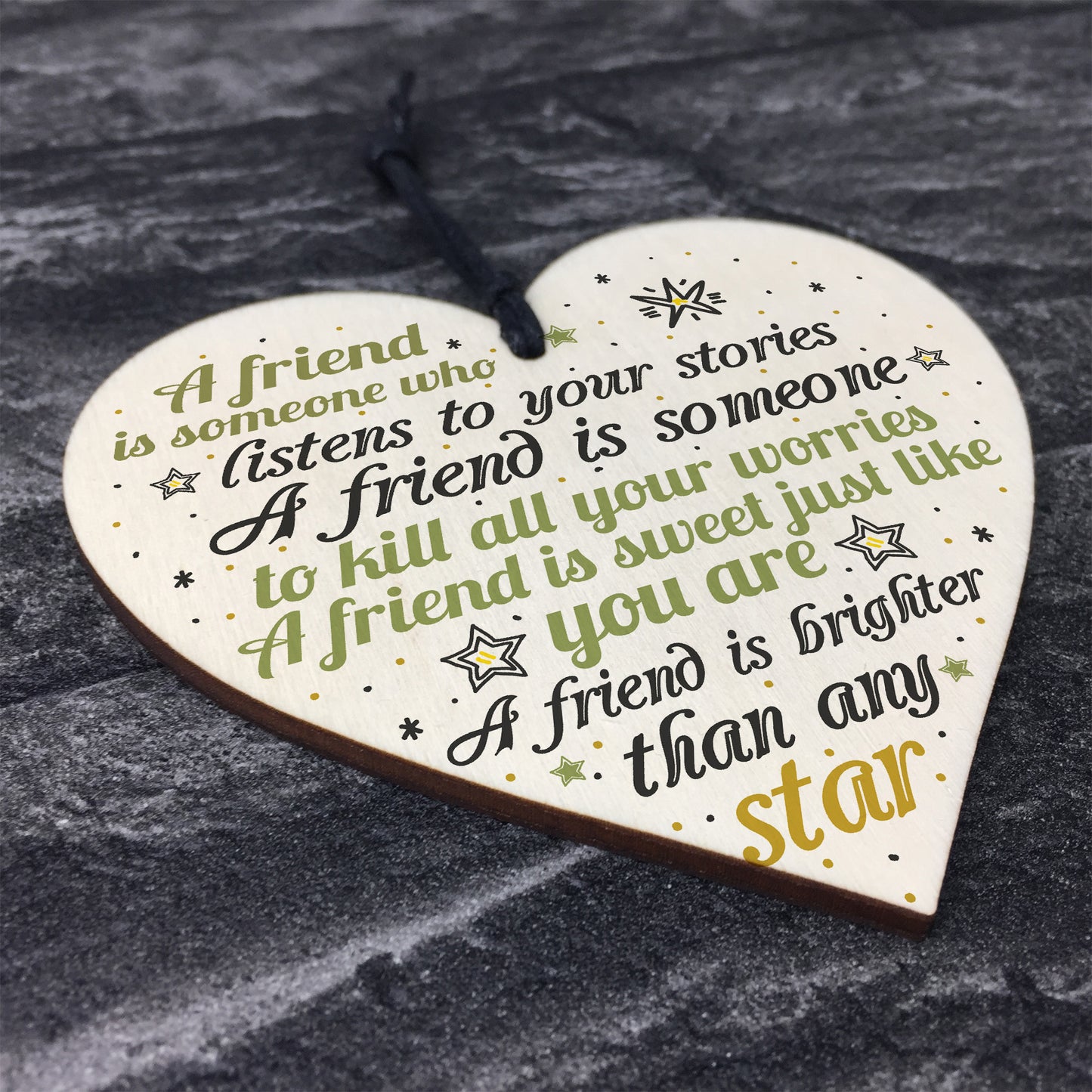 Friendship Bright Star Handmade Wooden Heart Sign Friend Gift