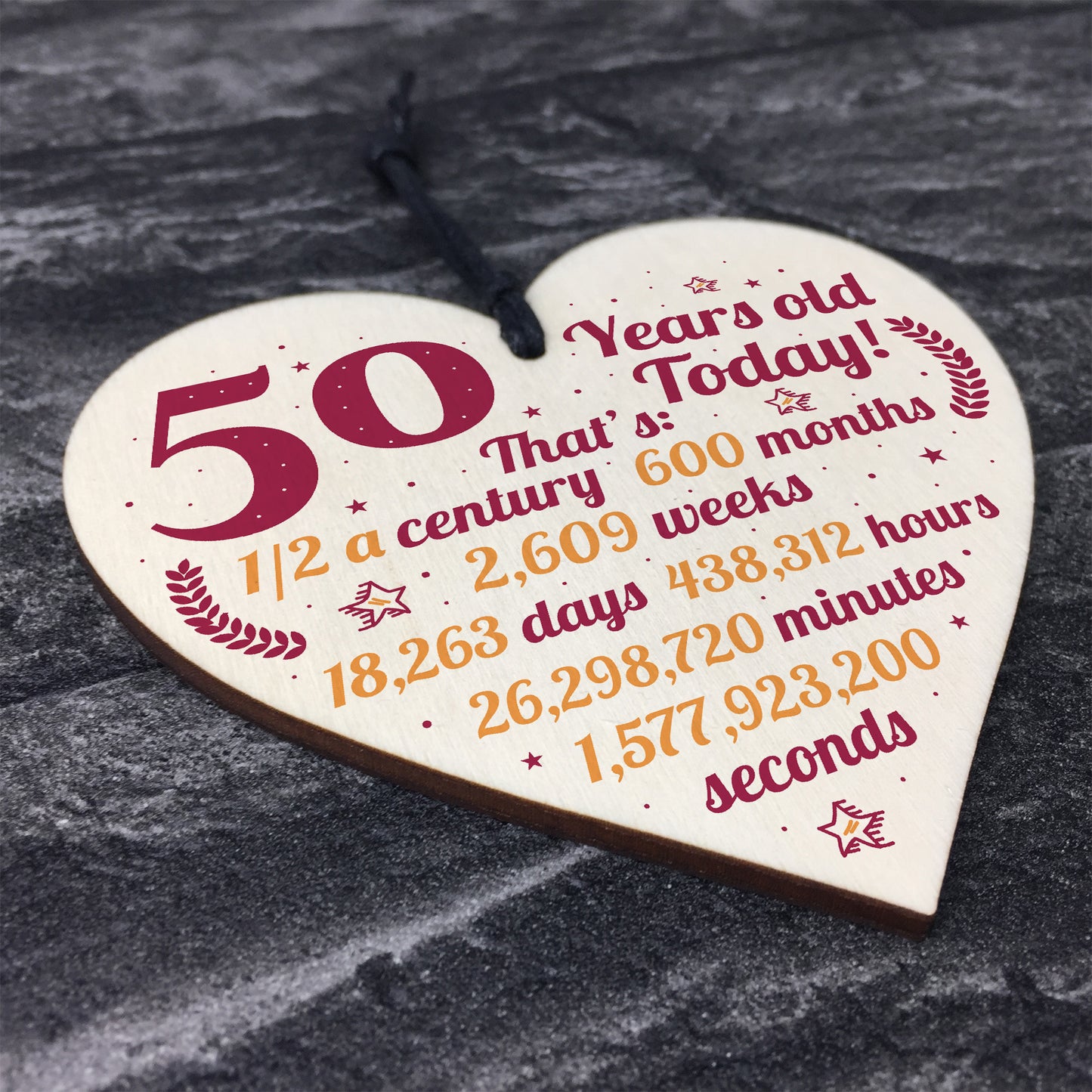 Novelty 50th Birthday Gift Wooden Heart Plaque Friendship Gift