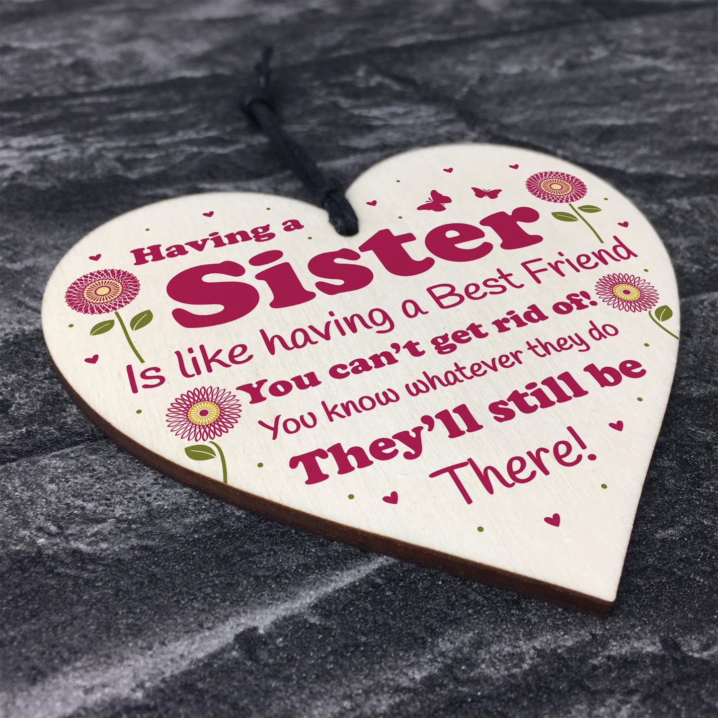 Funny Sister Gift Wooden Hanging Heart Quirky Sister Gift