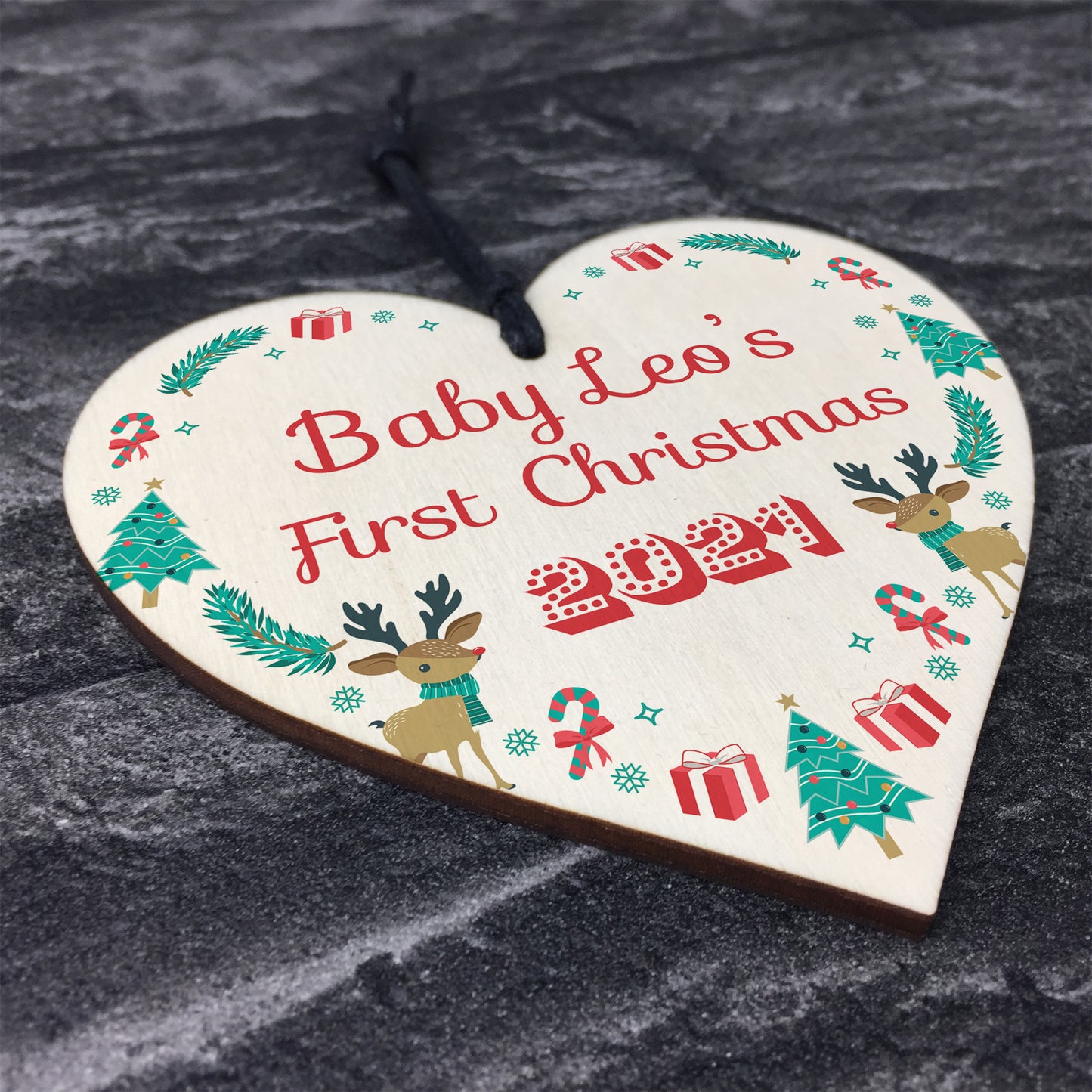 Babys 1st Christmas Bauble Tree Decoration Personalised Heart