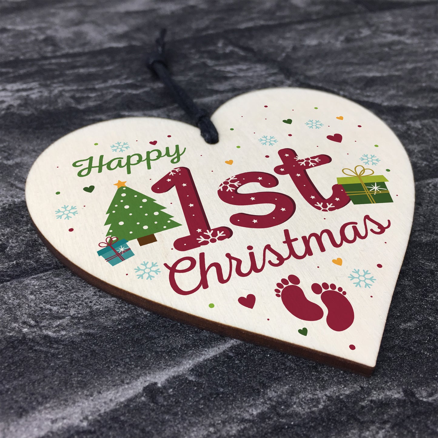 First 1st Christmas Baby Gift Bauble Handmade Wooden Heart Sign