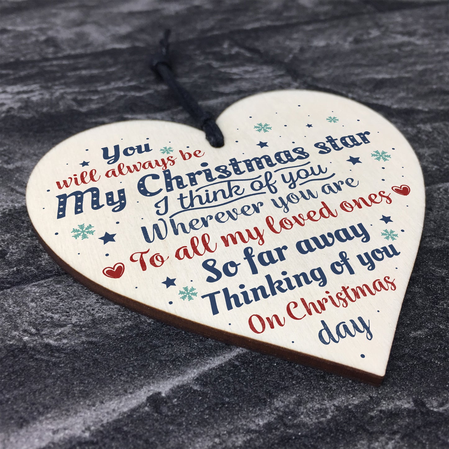 Christmas Memorial Tree Decoration Wooden Heart Sign Family