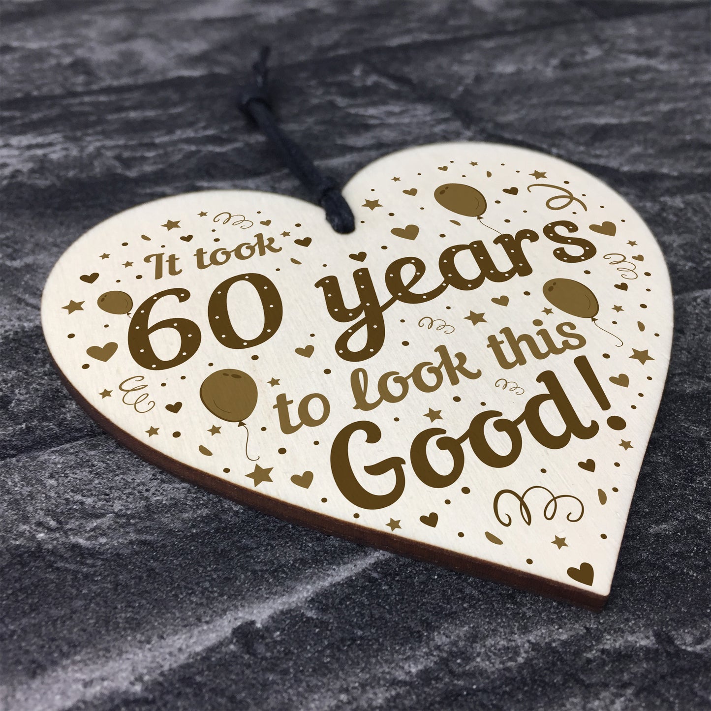 Funny 60th Birthday Gifts For Women Men Wooden Heart 60th