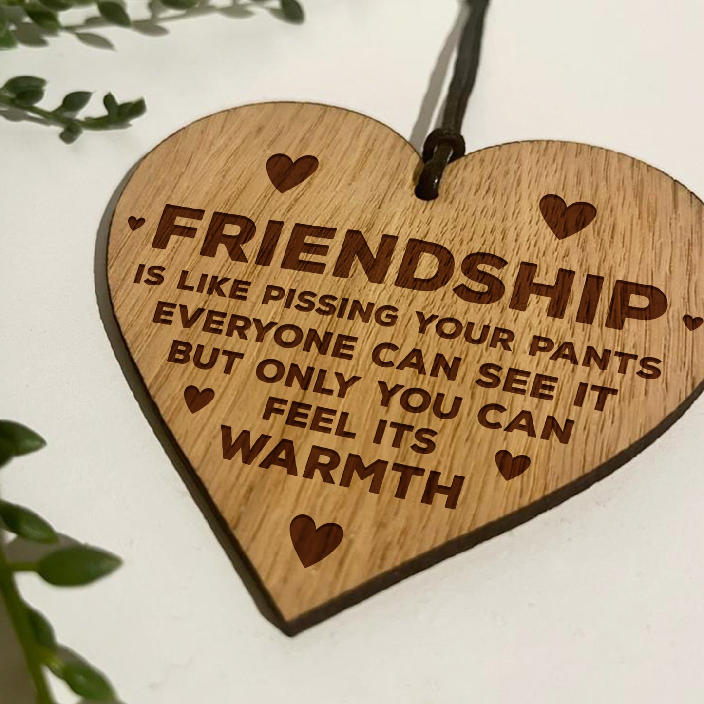 Friendship Gift Engraved Oak Wooden Heart Gift For Friend