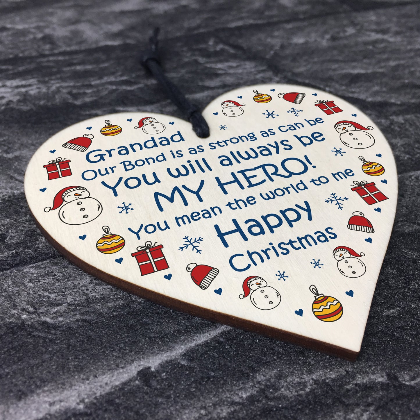 Grandad Happy Christmas Novelty Wooden Heart Gift For Grandad